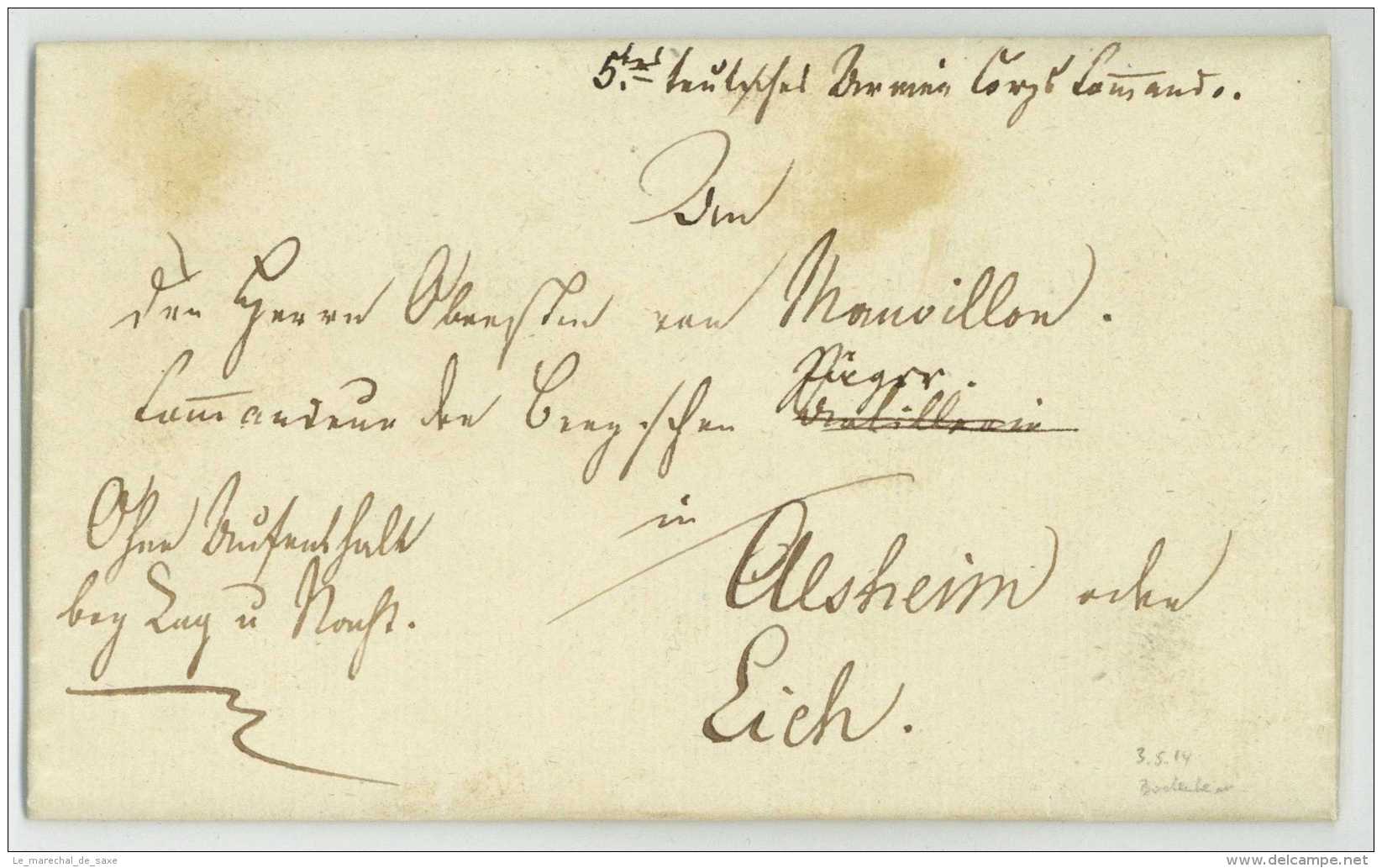 BEFREIUNGSKRIEGE &ndash; 1814 &ndash; MENSDORFF-POUILLY (1777-1852) K.K. ARMEE + RUSSISCHE ORDONNANZ Bodenheim Mainz Als - Army Postmarks (before 1900)