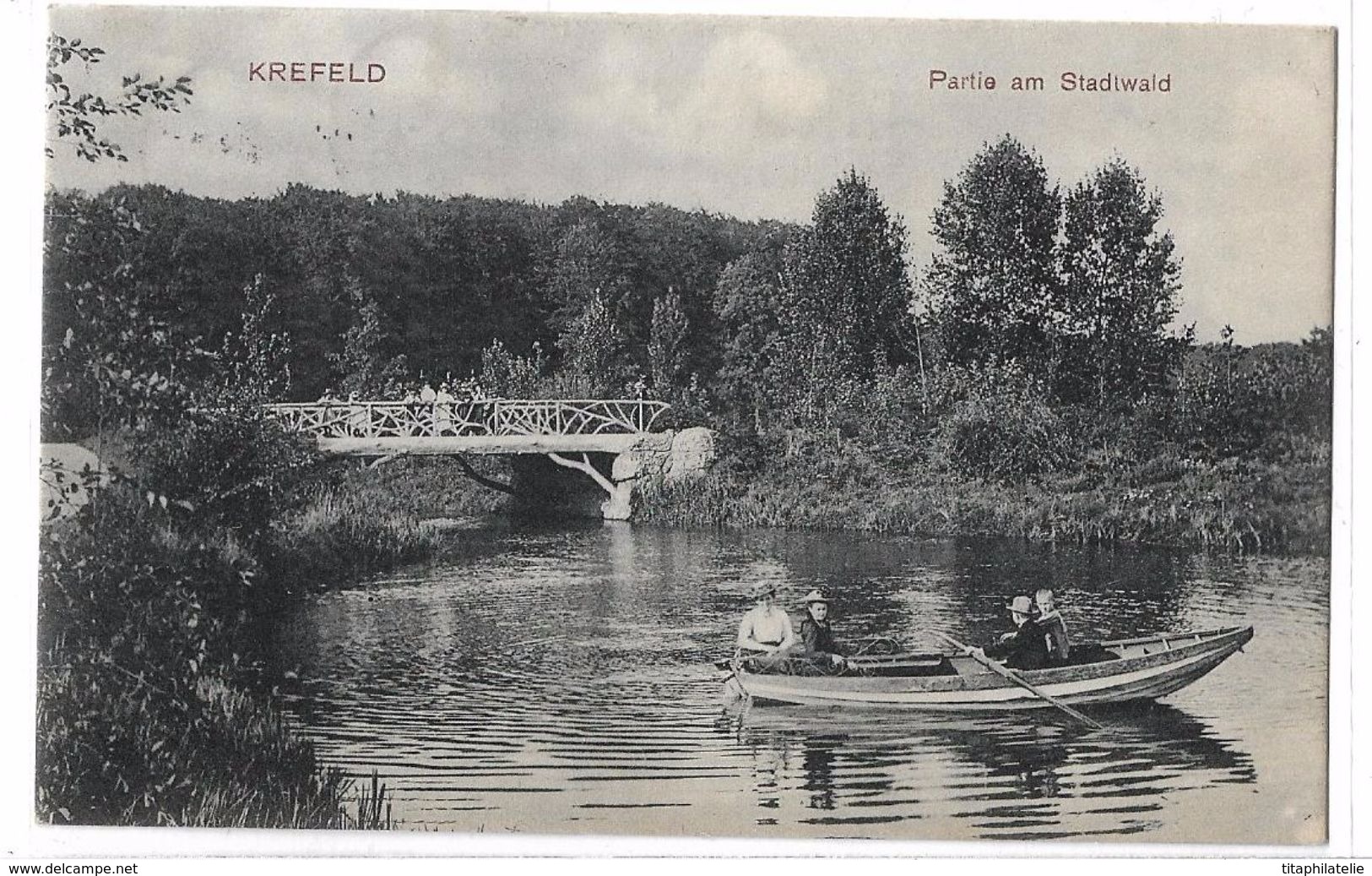 CPA Allemagne Krefeld Partie Am Stadtwald Animée Barque Personnages Très Belle Circulée 1906 - Krefeld