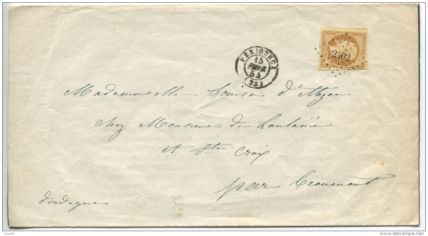 N°9  + Pc 2402  / Lettre De Périgueux  Pour Ste Croix Par  Beaumont (dordogne) - 1852 Luigi-Napoleone