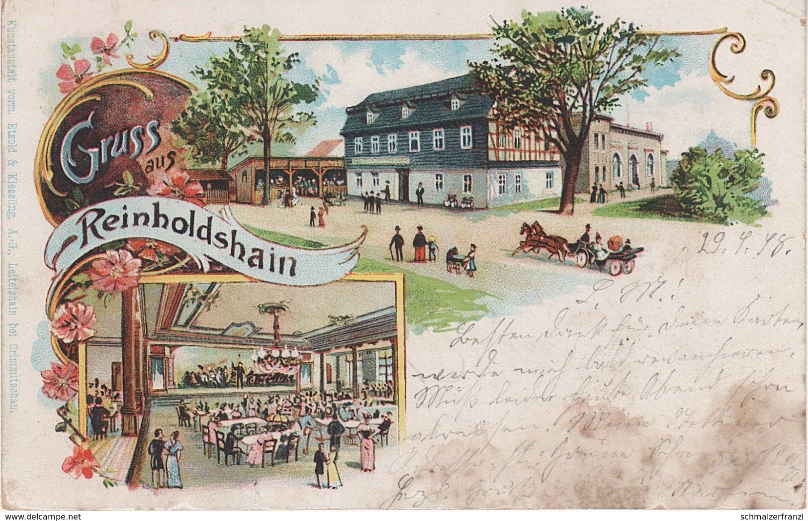 Litho AK Gruss Reinholdshain Gasthof Bei Glauchau Jerisau Oertelshain Remse Oberwinkel Waldenburg Callenberg Ebersbach - Glauchau