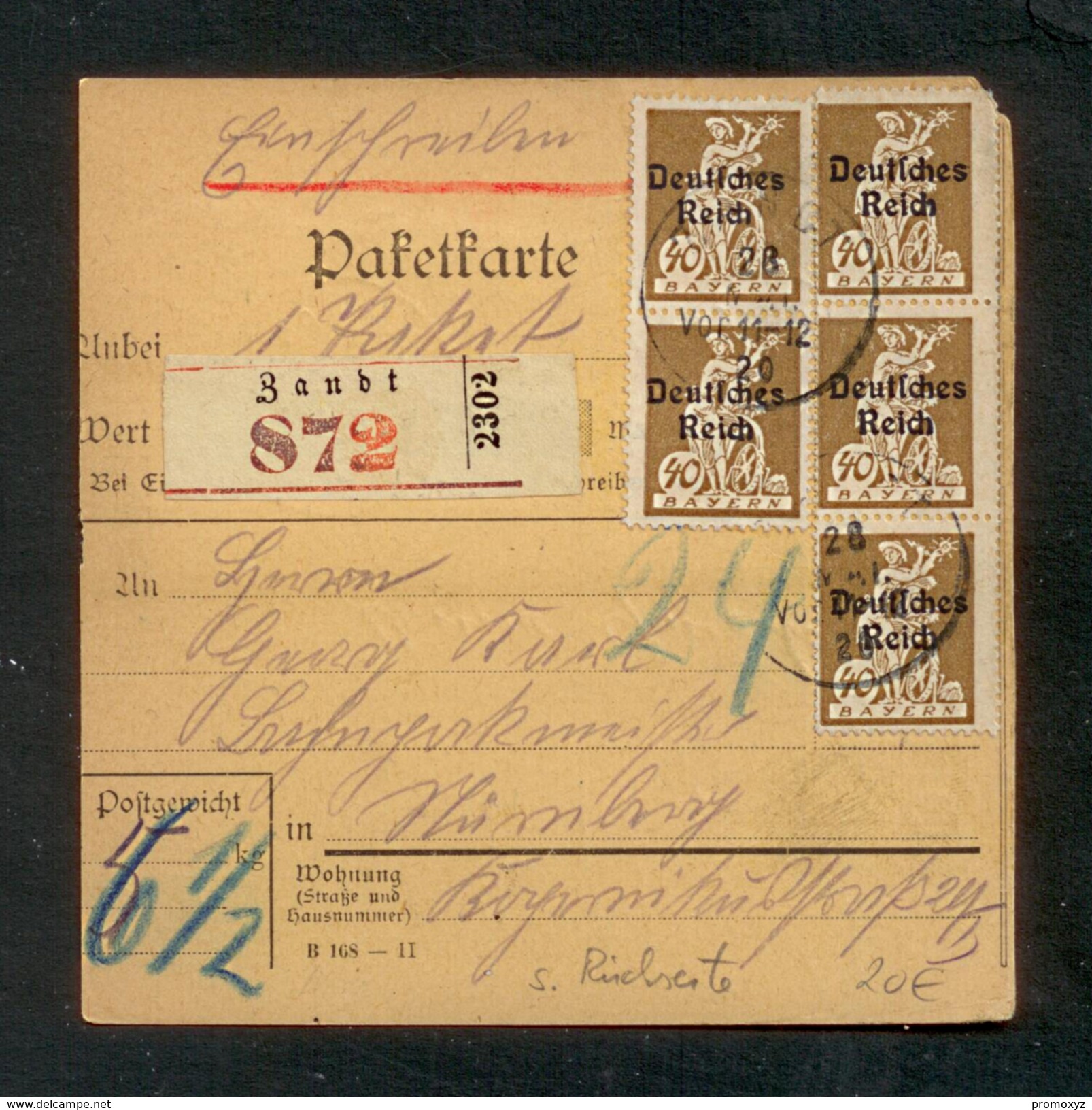 DR 1920, Inflation, Paketkarte, Mi. # 122 PF I, 123 PF II, 124 (10x). Mi. # 122 PF I, 123 PF II Sind Plattenfehler. - Variétés & Curiosités