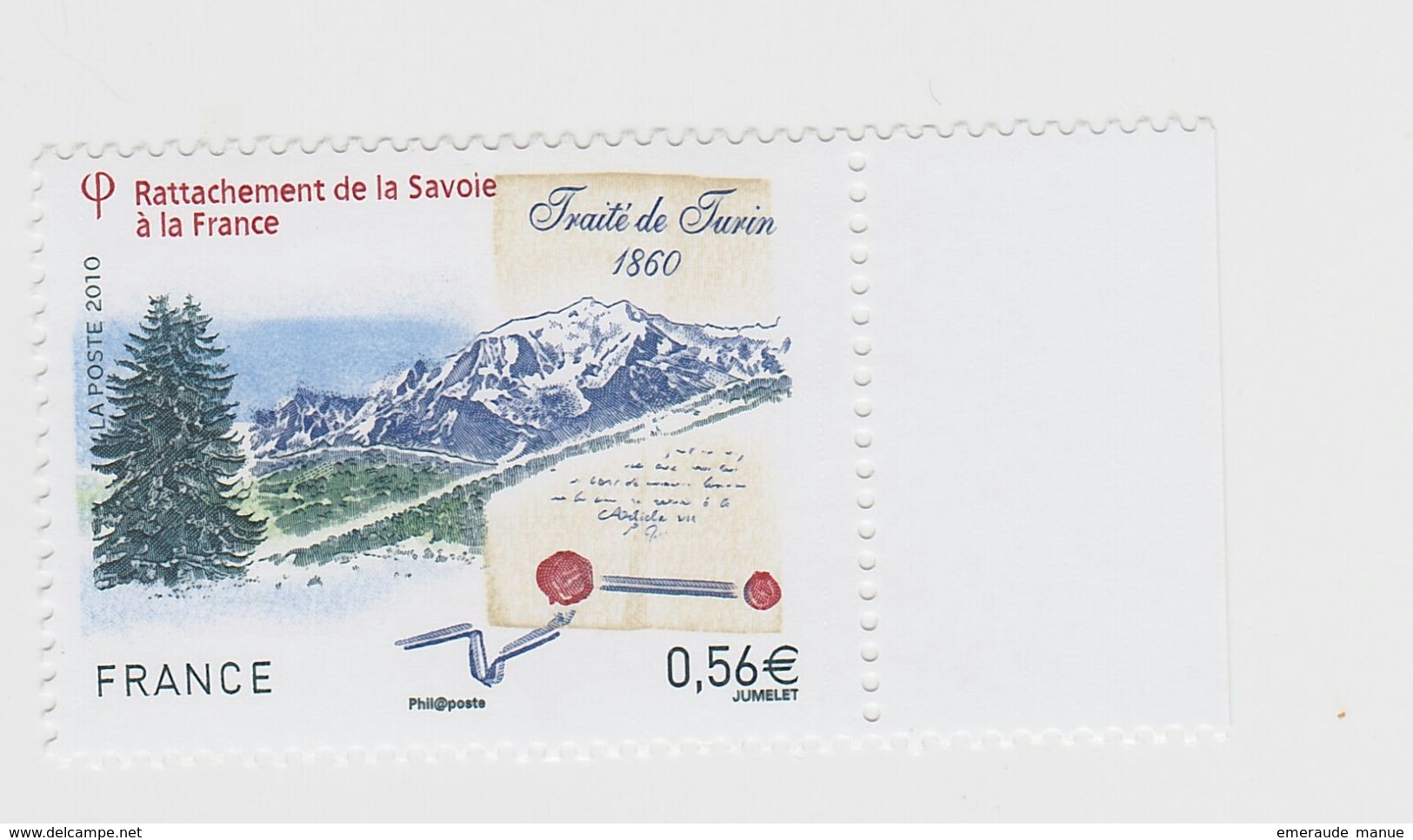 2010 - TIMBRE NEUF - Rattachement De La Savoie à La France - Traité De Turin (1860) - N° YT : 4441 - Ungebraucht