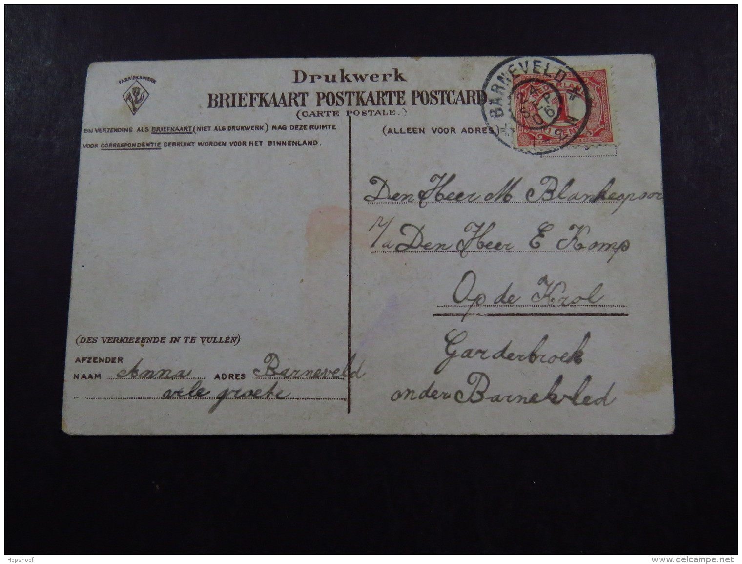 Postcard Ansichtkaart Briefkaart Netherlands Grot Oorsprong Oosterbeek Grootrond Barneveld 1906 - Unclassified