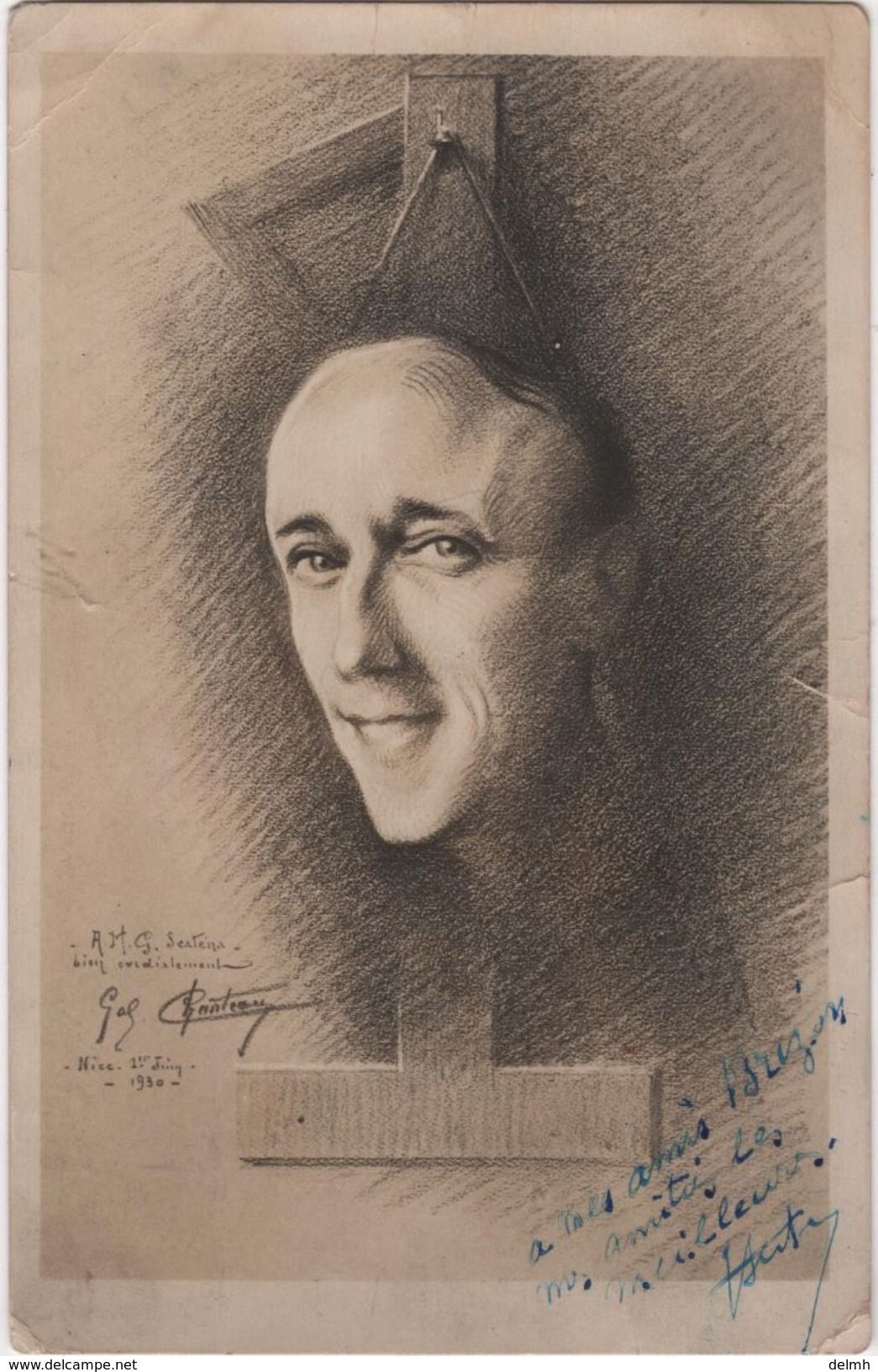 Illustrateur G. CHANTEAU Caricature Dédicace Nice 1930 Cocteau ? Voir Verso Franc Maçon Maçonnerie - Other & Unclassified