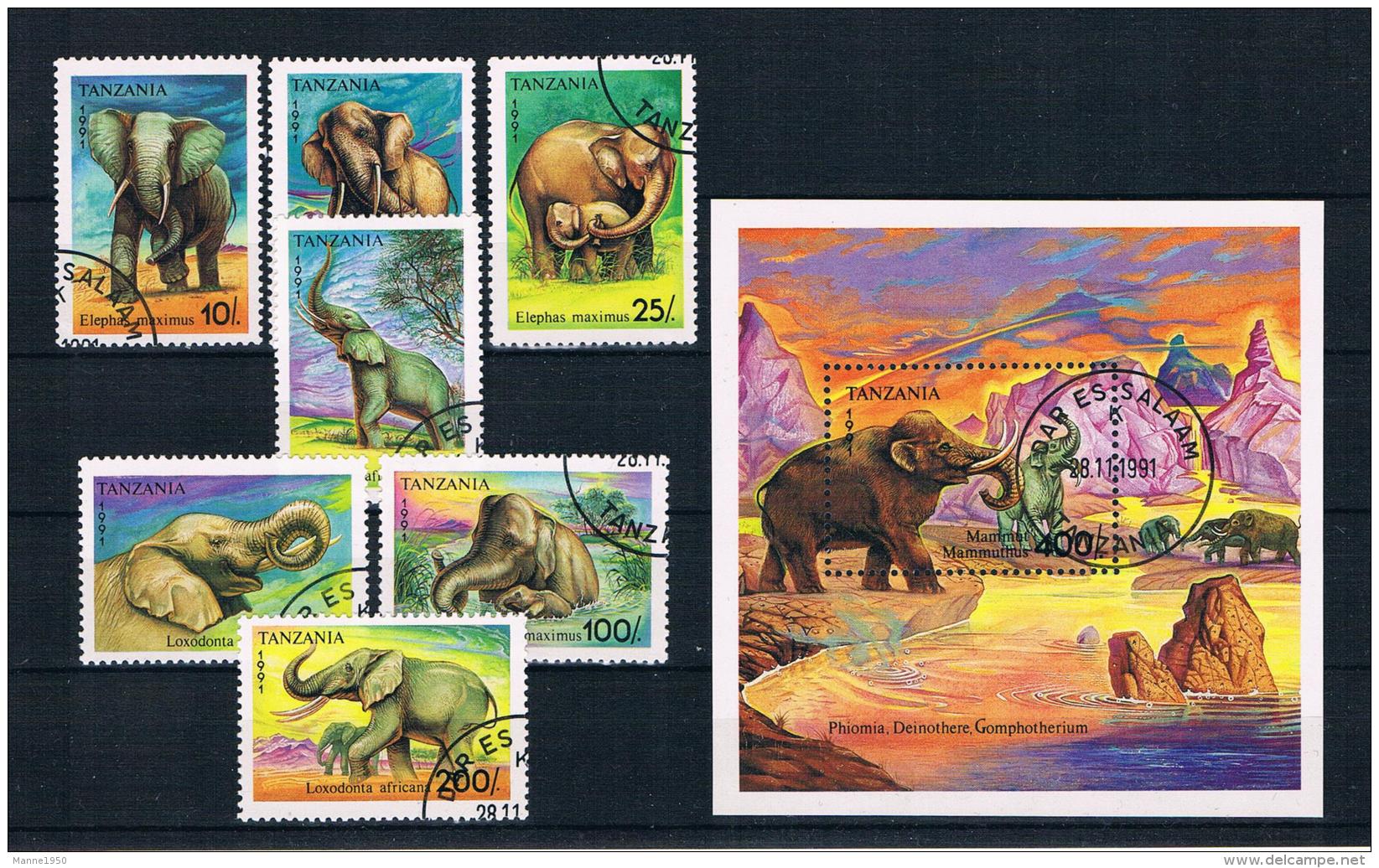 Tansania 1991 Elefanten Mi.Nr. 1014/20 Kpl. Satz + Block 164 Gest. - Tanzania (1964-...)