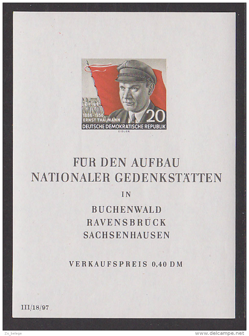 Ernst Thälmann 1956 DDR Block 14 ** "Für Den Aufbau Nationaler Gedenkstätten" - Andere & Zonder Classificatie