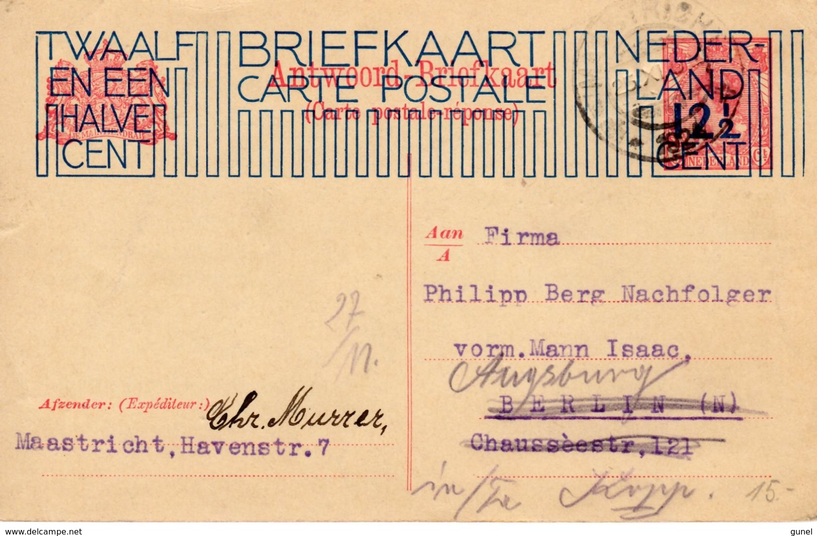 Bk G204 Van Maastricht Naar Berlin En Door Naar Augsburg - Postal Stationery