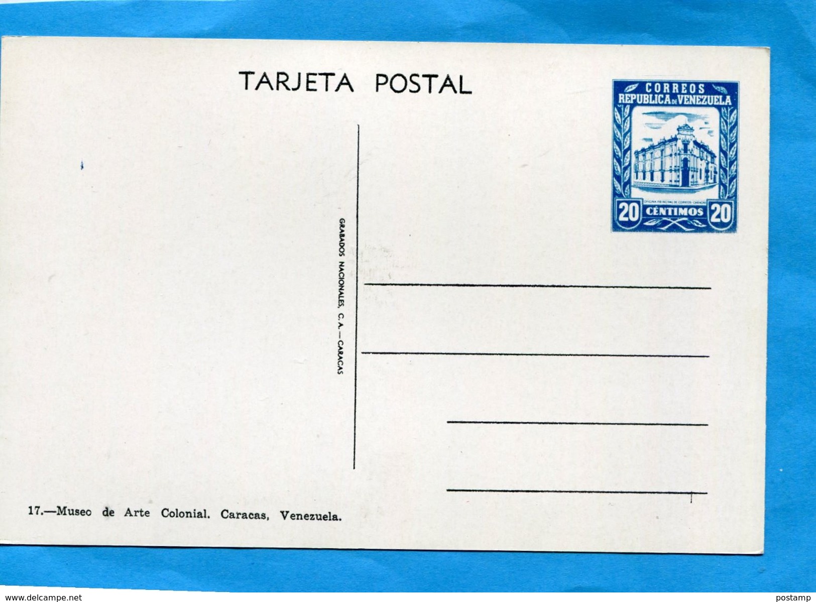 MARCOPHILIE -VENEZUELA- Carteentier Postal--postal Stationery- Neuve 20c -museo De Arte  Colonial Caracas - Venezuela