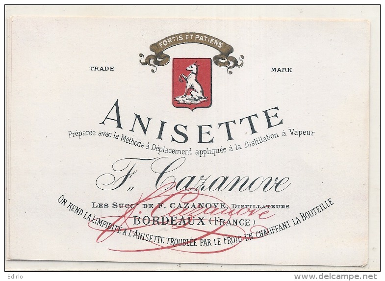 - étiquette  1930* -  ANISETTE CAZANOVE -  Bordeaux - Chien - - Hunde