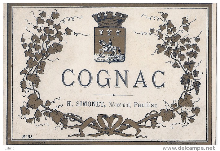 - étiquette COGNAC  --  COGNAC  Simonet  Négociant Pauillac - - Whisky