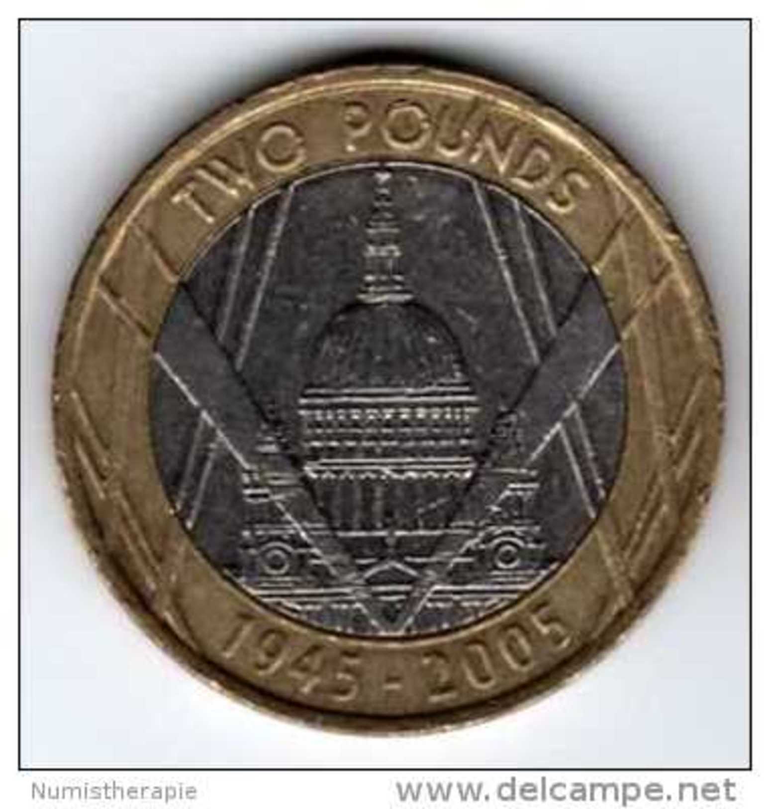 GB UK : 2 Pounds 2005 : Commémorative 60 Ans Fin WWII 1945-2005 : BIMETAL QEII - 2 Pounds