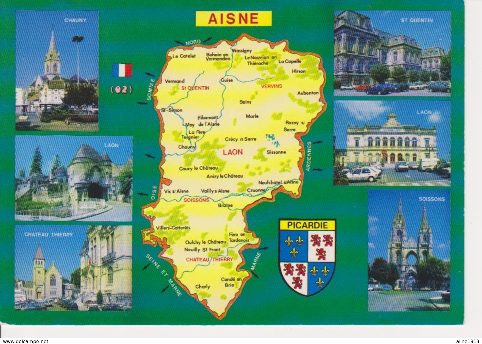 02 AISNE - CARTE GEOGRAPHIQUE - MULTIVUES - BLASON PICARDIE - Cartes Géographiques