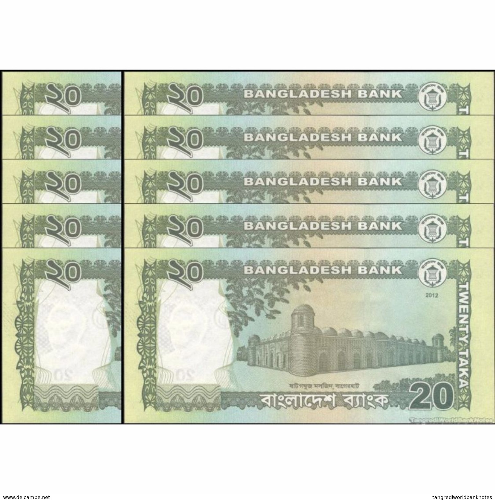 TWN - BANGLADESH 55Aa2 - 20 Taka 2012 DEALERS LOT X 10 - Various Prefixes - Western Numerals At Left UNC - Bangladesh