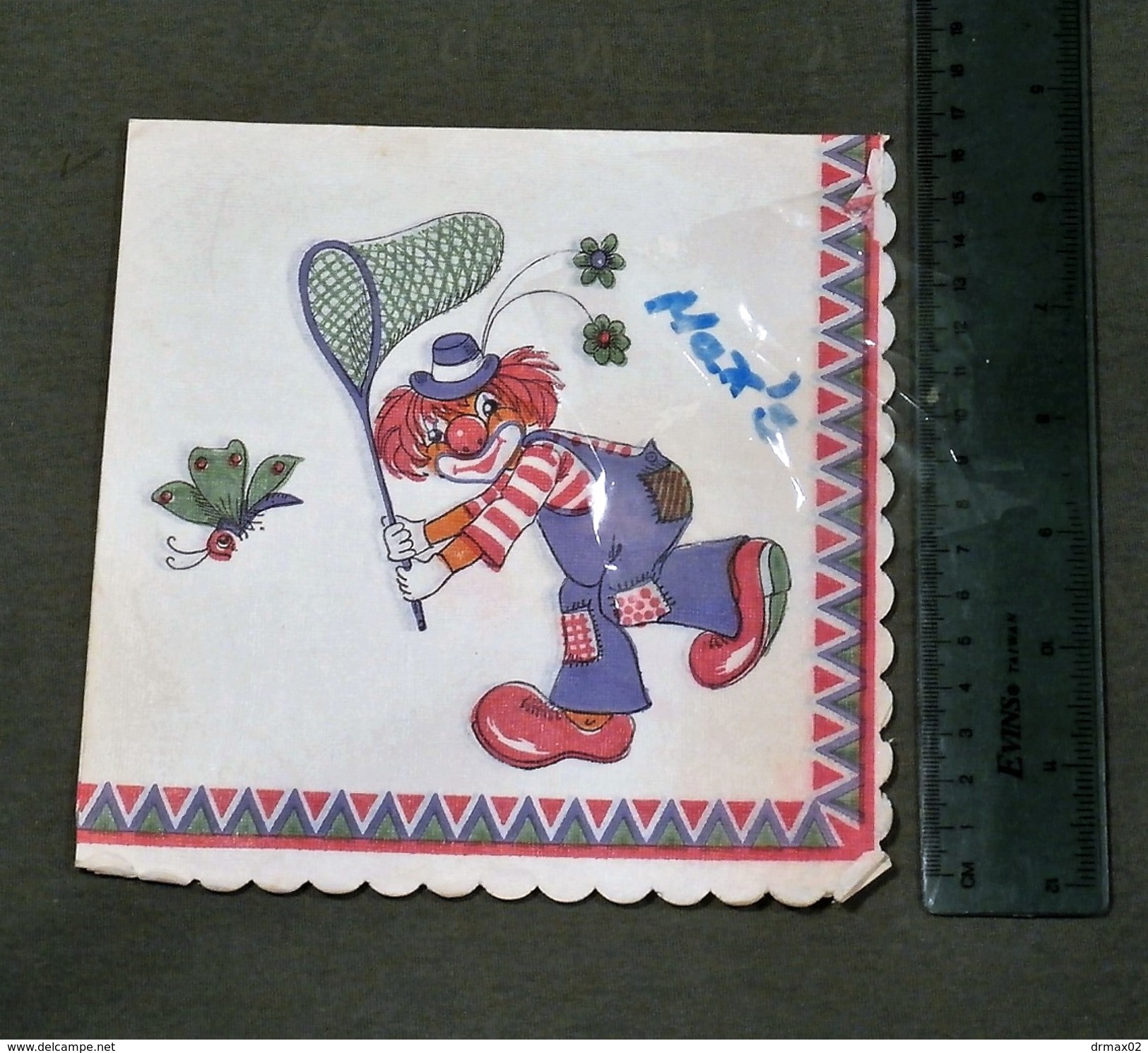 Clown Circus, BUTTERFLY & NET, Papillon Et Mouche - Paper Napkins (decorated)