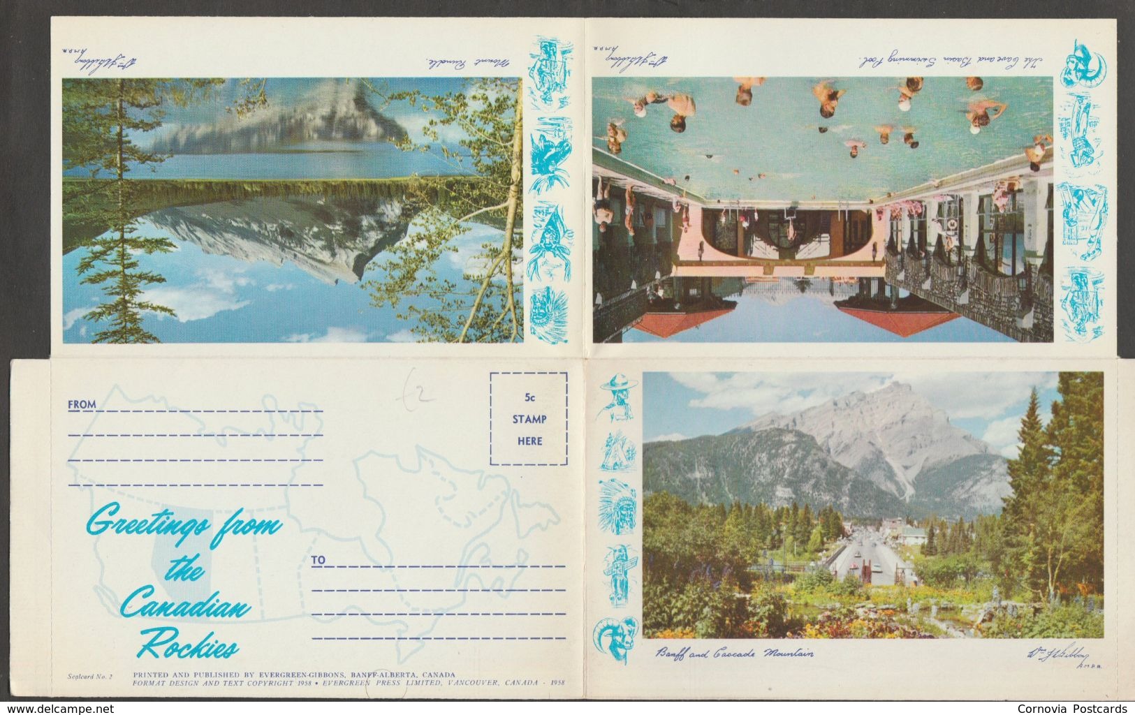 Greetings From The Canadian Rockies, Alberta, Canada, 1958 - Evergreen-Gibbons Lettersheet - Other & Unclassified