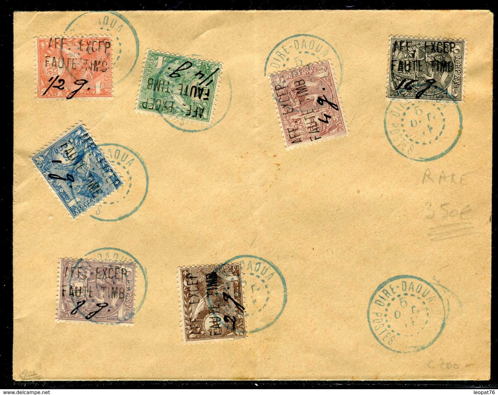 Ethiopie - Série Complète Des Provisoires De Dirré - Daoua En 1911 Sur Enveloppe , Signé Calves - Ref JJ 36 - Ethiopie