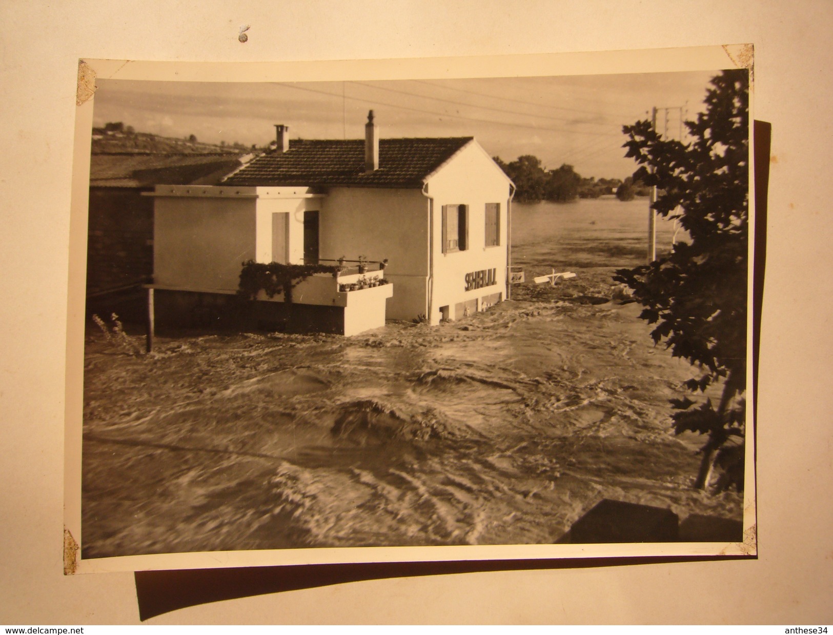 Photo N&B 1958 Innondations Sommières Gard Garage Shell 12.5 X 17.5 - Lieux