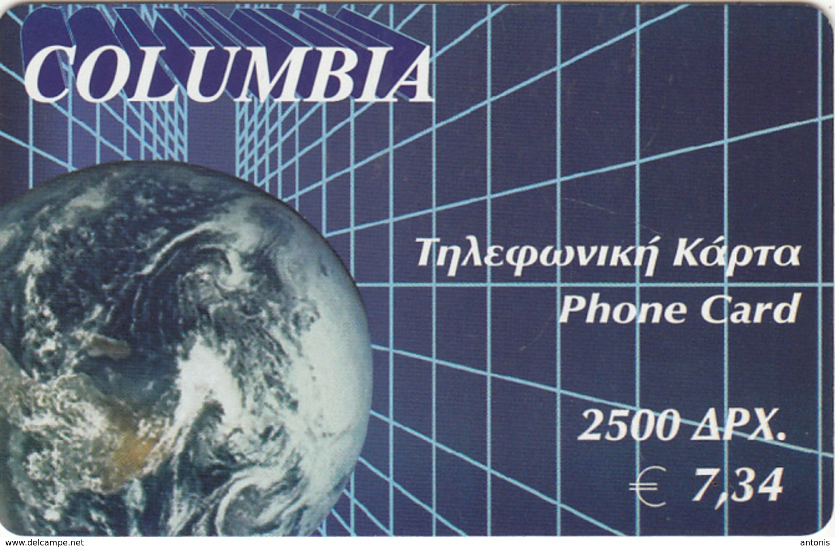 GREECE - Globe, Columbia Prepaid Card 2500 GRD/7.34 Euro, Exp.date 31/12/03, Sample - Greece