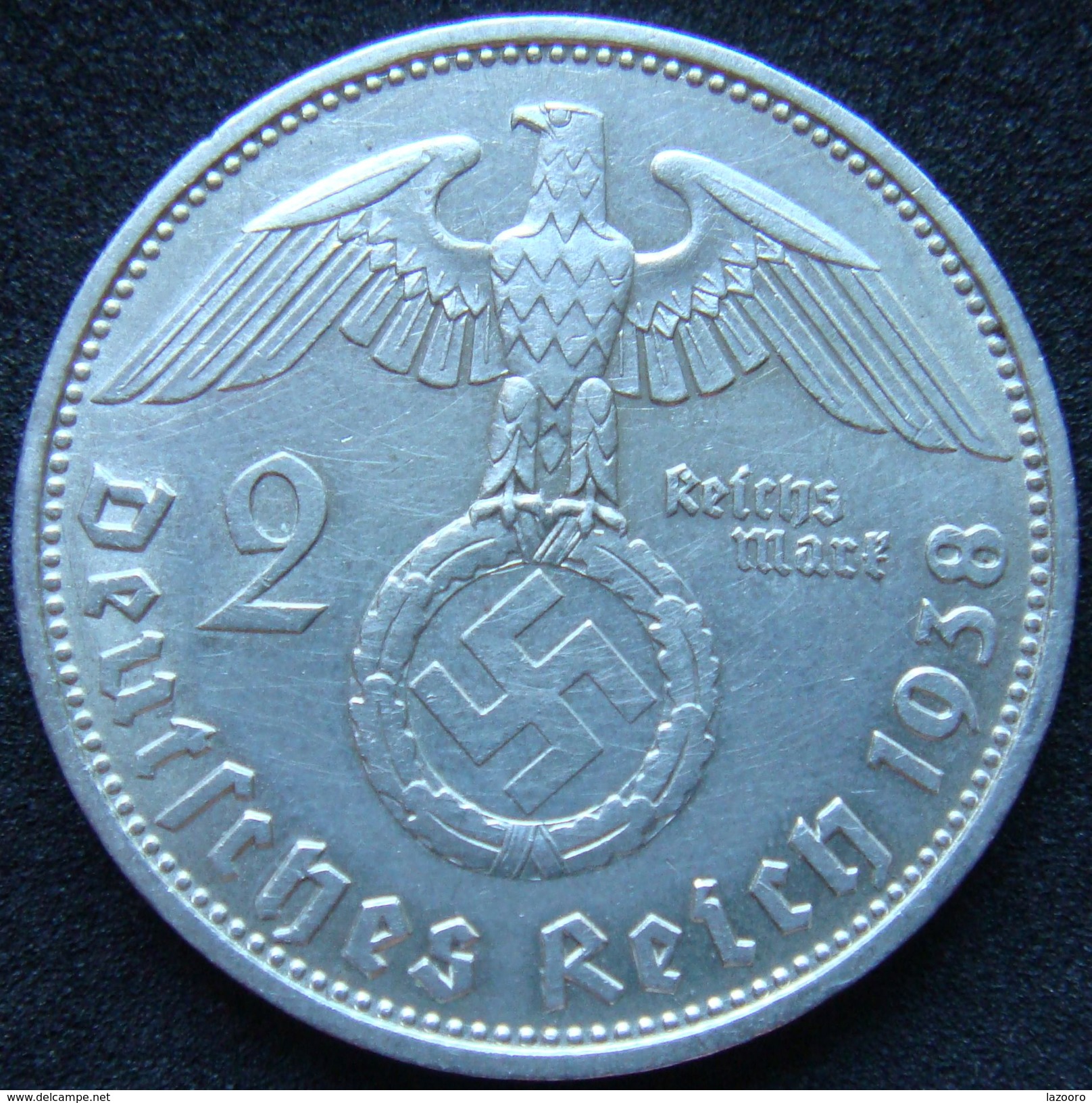 LaZooRo: Germany 2 Reichsmark 1938 D Doubling VF / XF - Silver - 2 Reichsmark