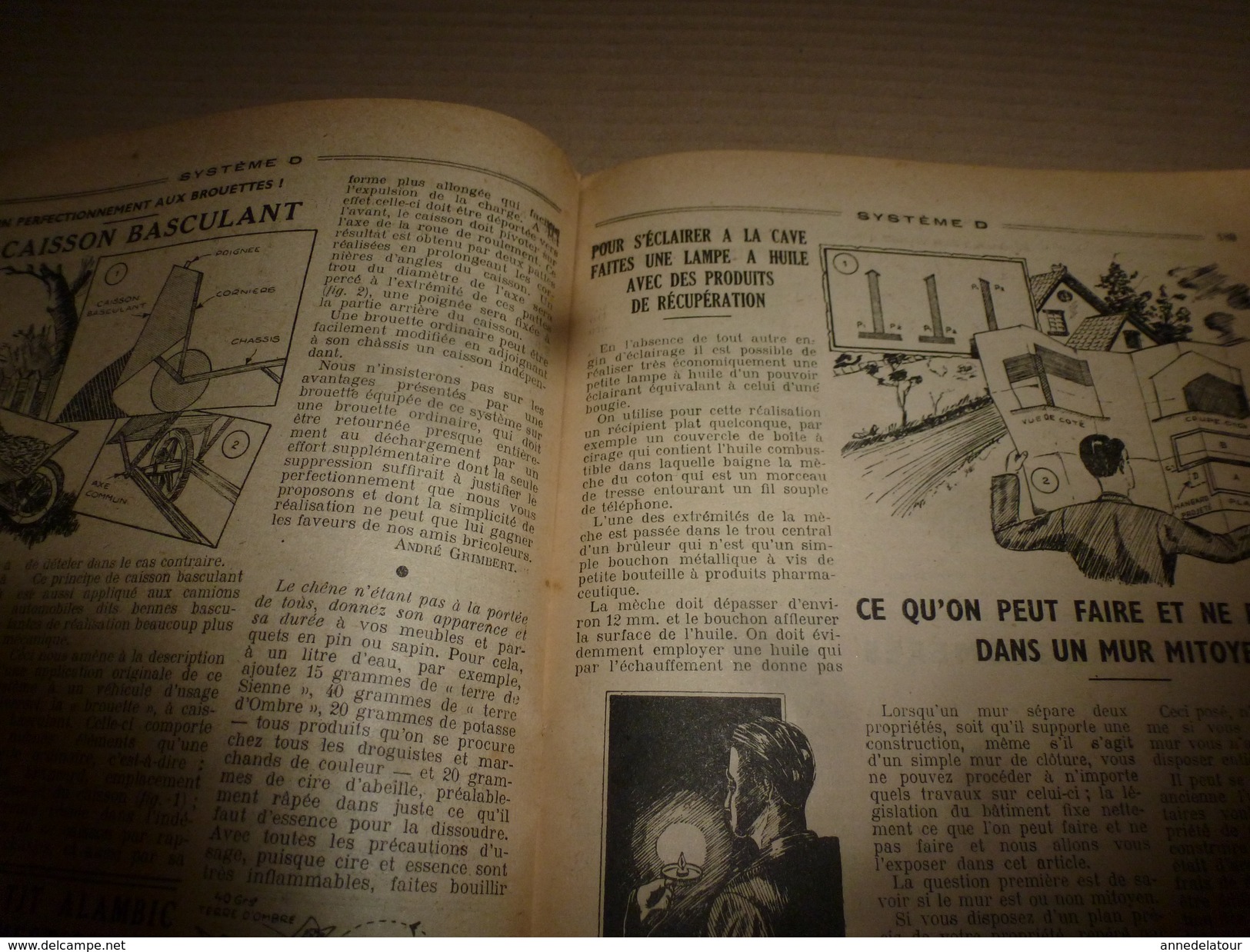 1949 TLSD :Faire >Ouverture dans un mur;Traiter une plante(curieux);Alambic domestique;Moule-agglos;Faux-bois-peint;etc