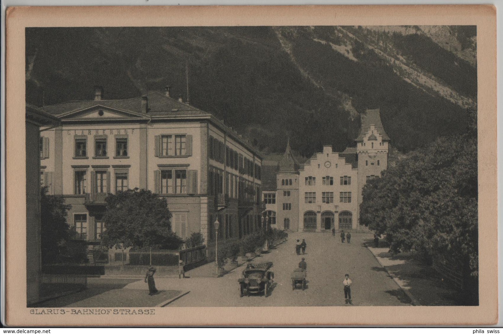 Glarus - Bahnhofstrasse - Animee Oldtimer - Photo: Schönwetter-Elmer No. 775 - Elm