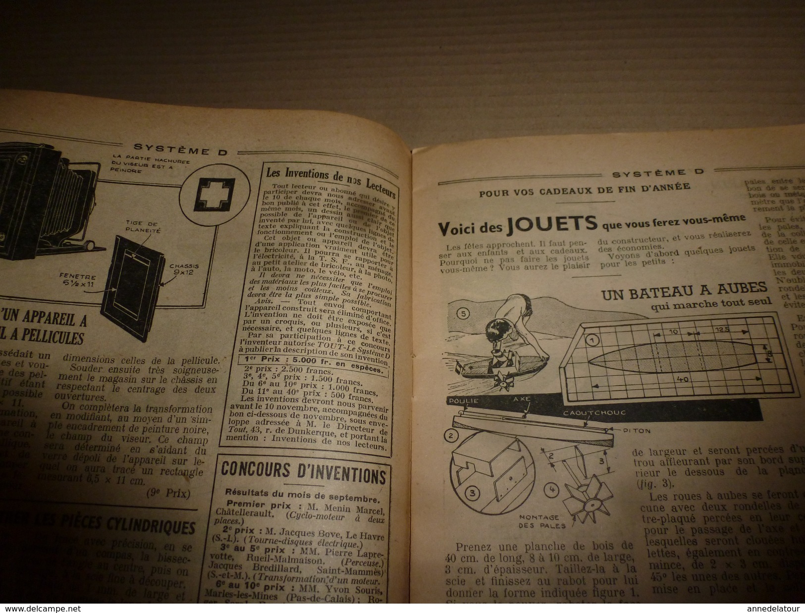 1949 TLSD : Soudure elec;Scooter;Jouet-bateau à aubes;Appareil faux rayon X;Billard russe;Photo amusante; Sifflet;etc