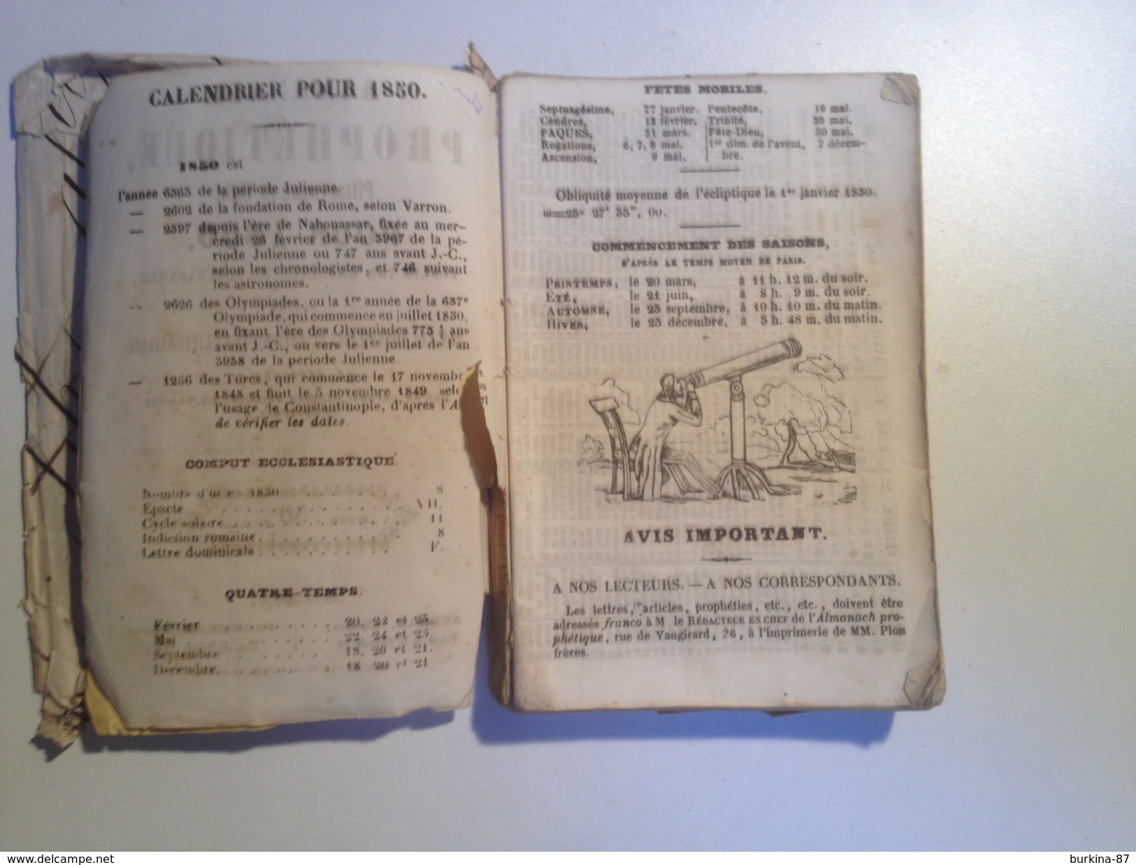 L'ALMANACH, PROPHETIQUE 1850, 88 Pages - Kleinformat : ...-1900