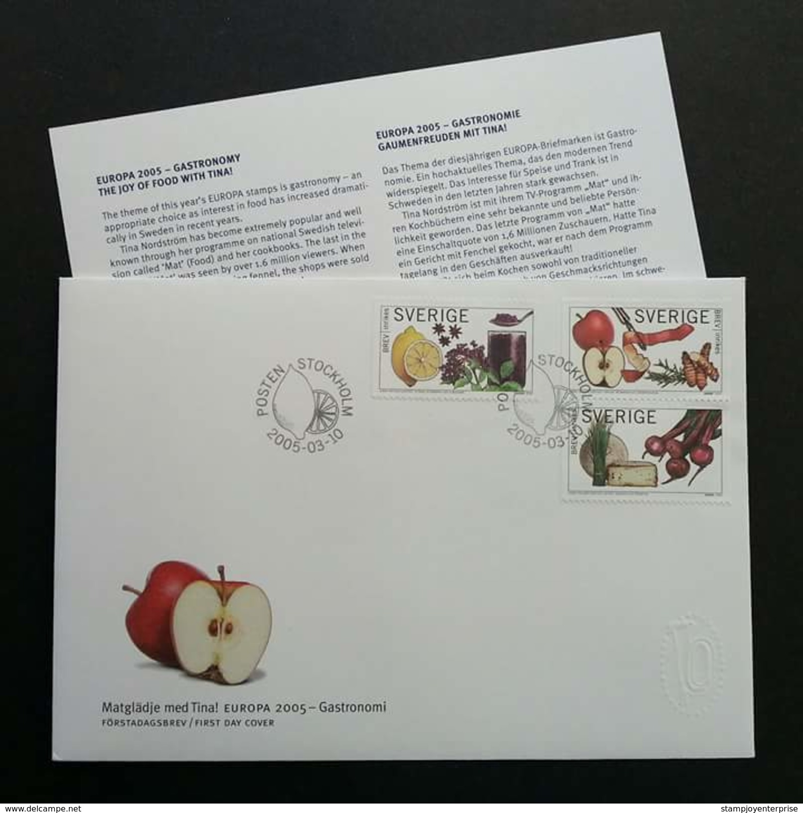 Sweden Gastronomy 2005 Fruit Food Vegetables Fruits Cuisine (stamp FDC) *non Face Value - Lettres & Documents