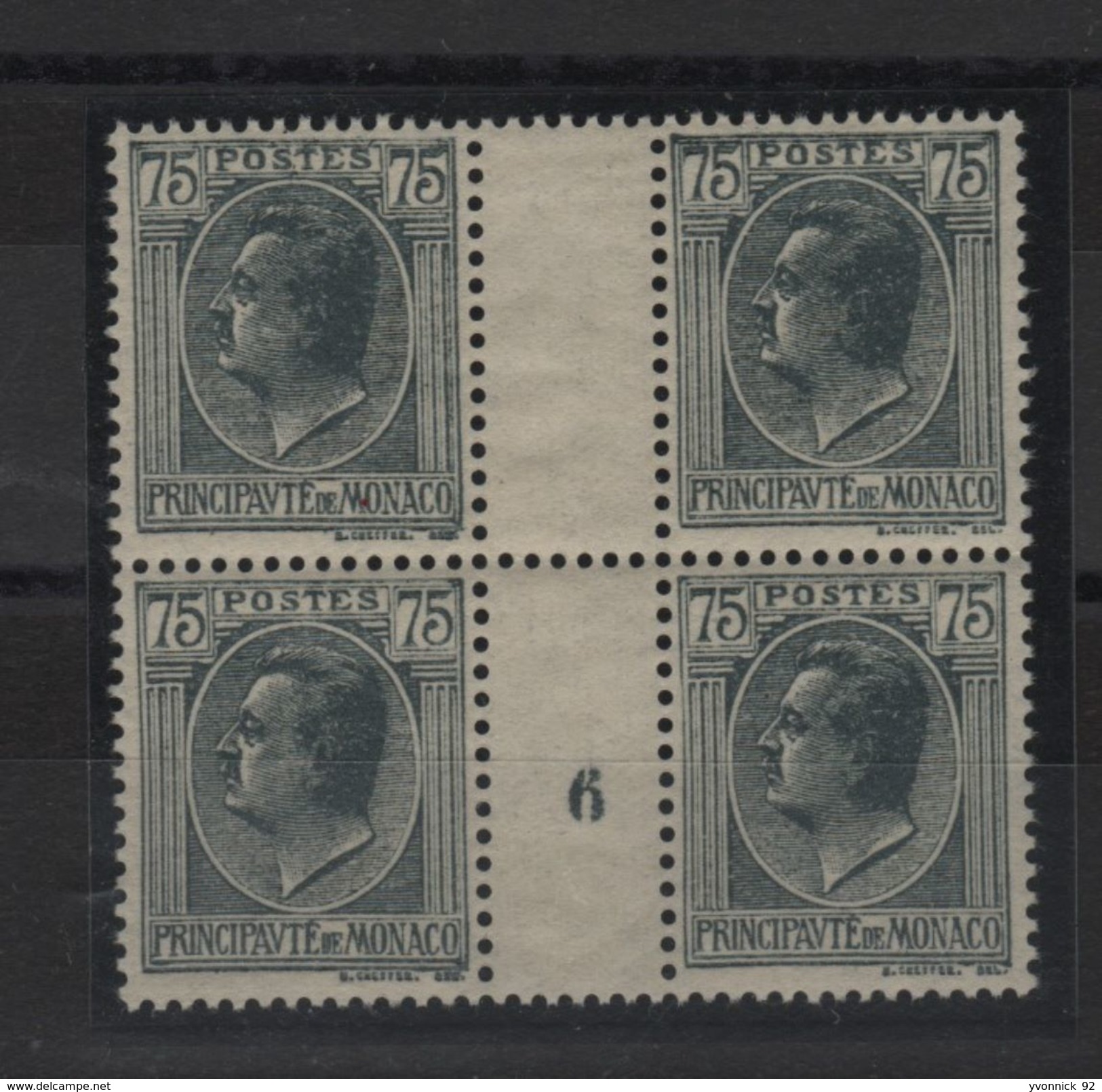 Monaco _ Louis II Bloc De 4 T Avec Millésime Petit 6 N°109 (1926 )sans Bord De Feuille Neuf TTB - Unused Stamps