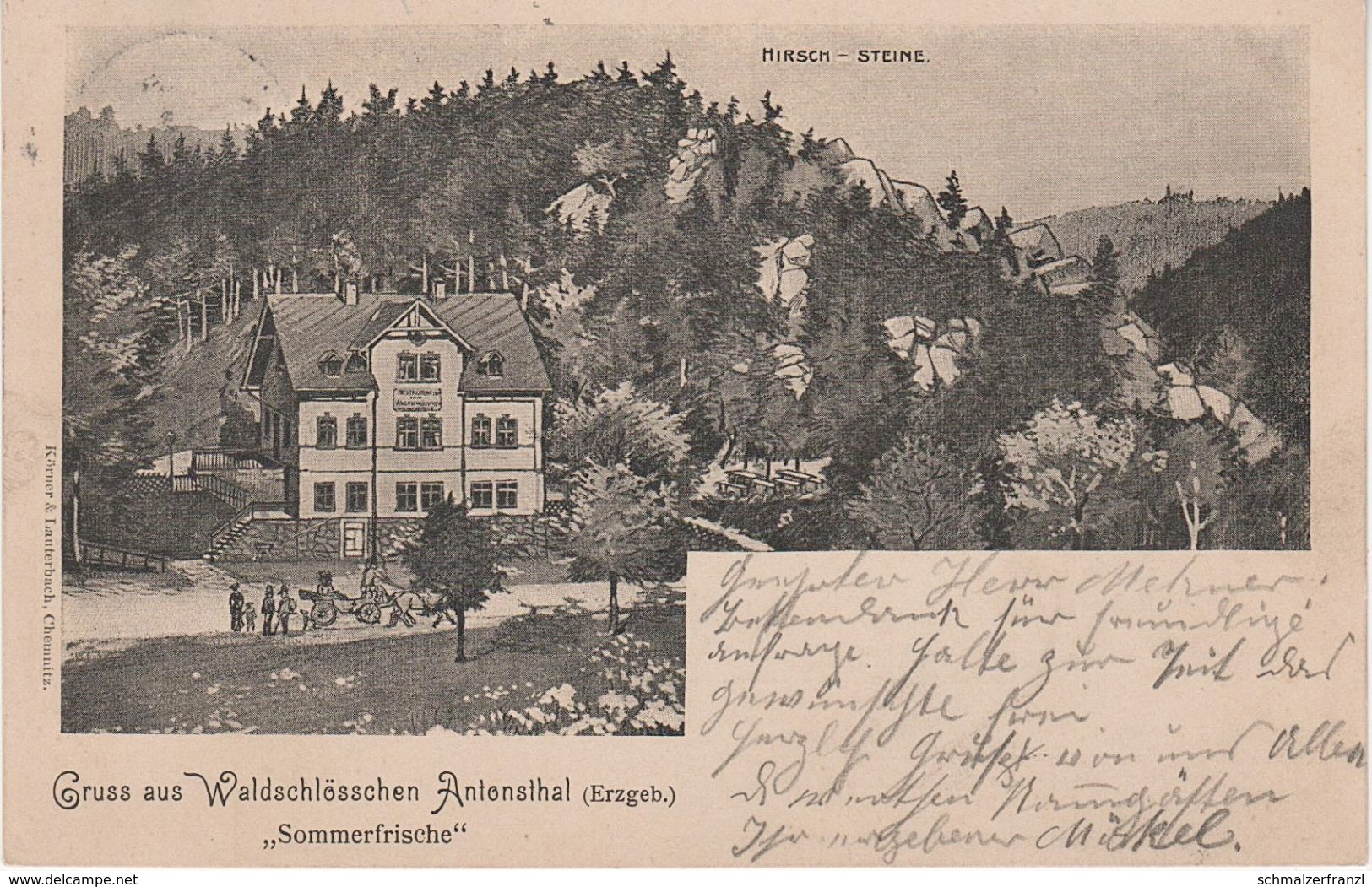 Litho AK Gruss Antonsthal Gasthof Waldschlösschen Hirschsteine A Schwarzenberg Aue Erla Breitenbrunn Johanngeorgenstadt - Breitenbrunn