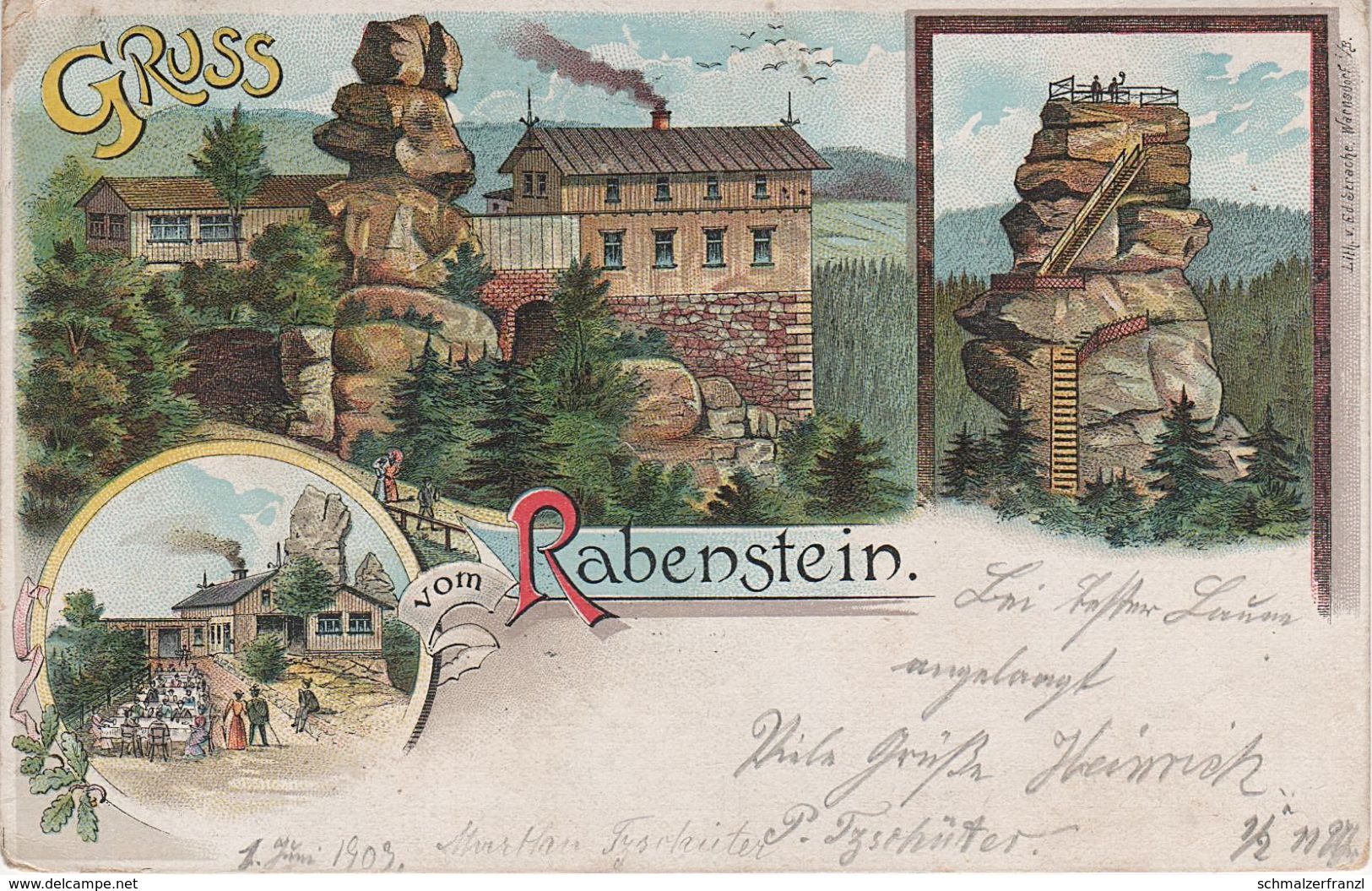 Litho AK Gruss Rabenstein Krkavci Kameny Baude Gasthof A Jägerdörfel Myslivny Jonsdorf Oybin Waltersdorf Zittau Görlitz - Sudeten