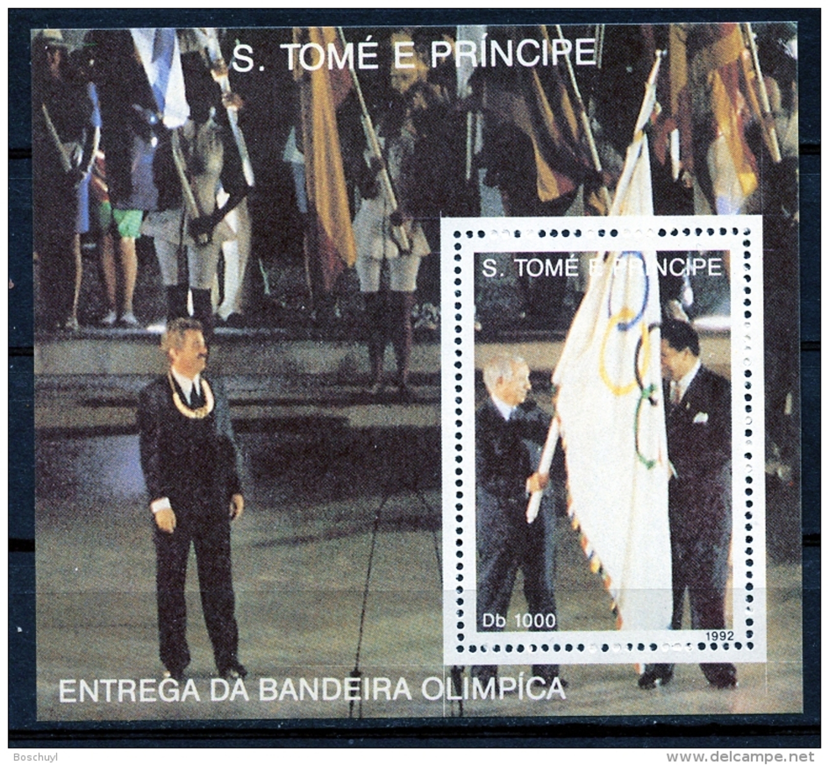 Sao Tome E Principe, 1992, Olympic Summer Games Barcelona, Flag Ceremony, MNH, Michel Block 291 - Sao Tome En Principe