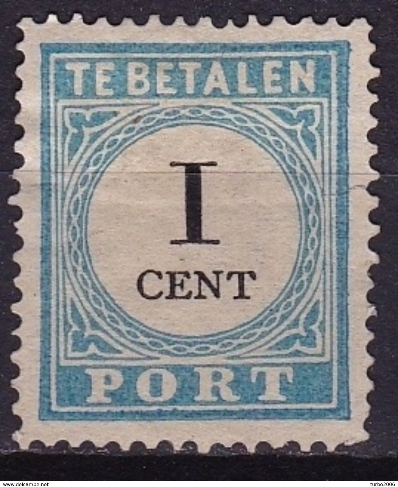 1881-1887 Portzegels Lichtblauw / Zwart Cijfer : 1 Cent Kamtanding 13½ : 13¼ NVPH  P 3 A III (*) - Tasse