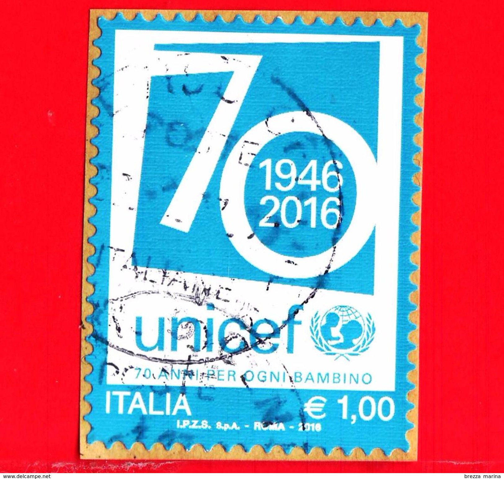 ITALIA - Usato - 2016 - 70° Anniversario Dell'istituzione Dell'UNICEF - Logo - 1.00 &euro; - 2011-20: Usati