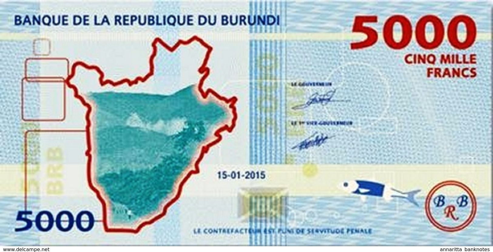 BURUNDI 5000 FRANCS 2015 P-53a UNC [BI239a] - Burundi