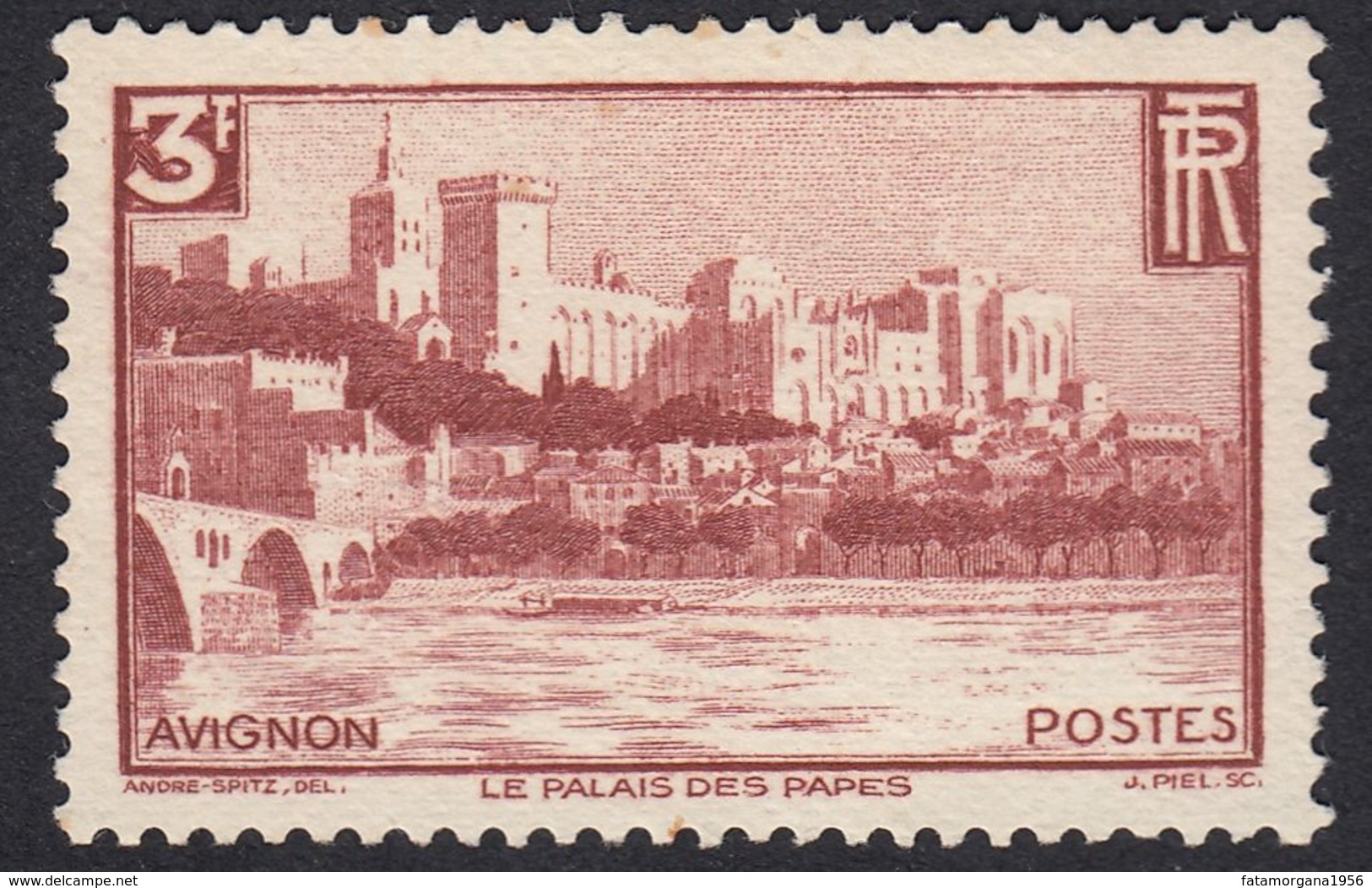 FRANCE Francia Frankreich - 1938 - Yvert 391 Nuovo Senza Gomma, 3 F, Bruno/rosso. Avignon. - Nuovi