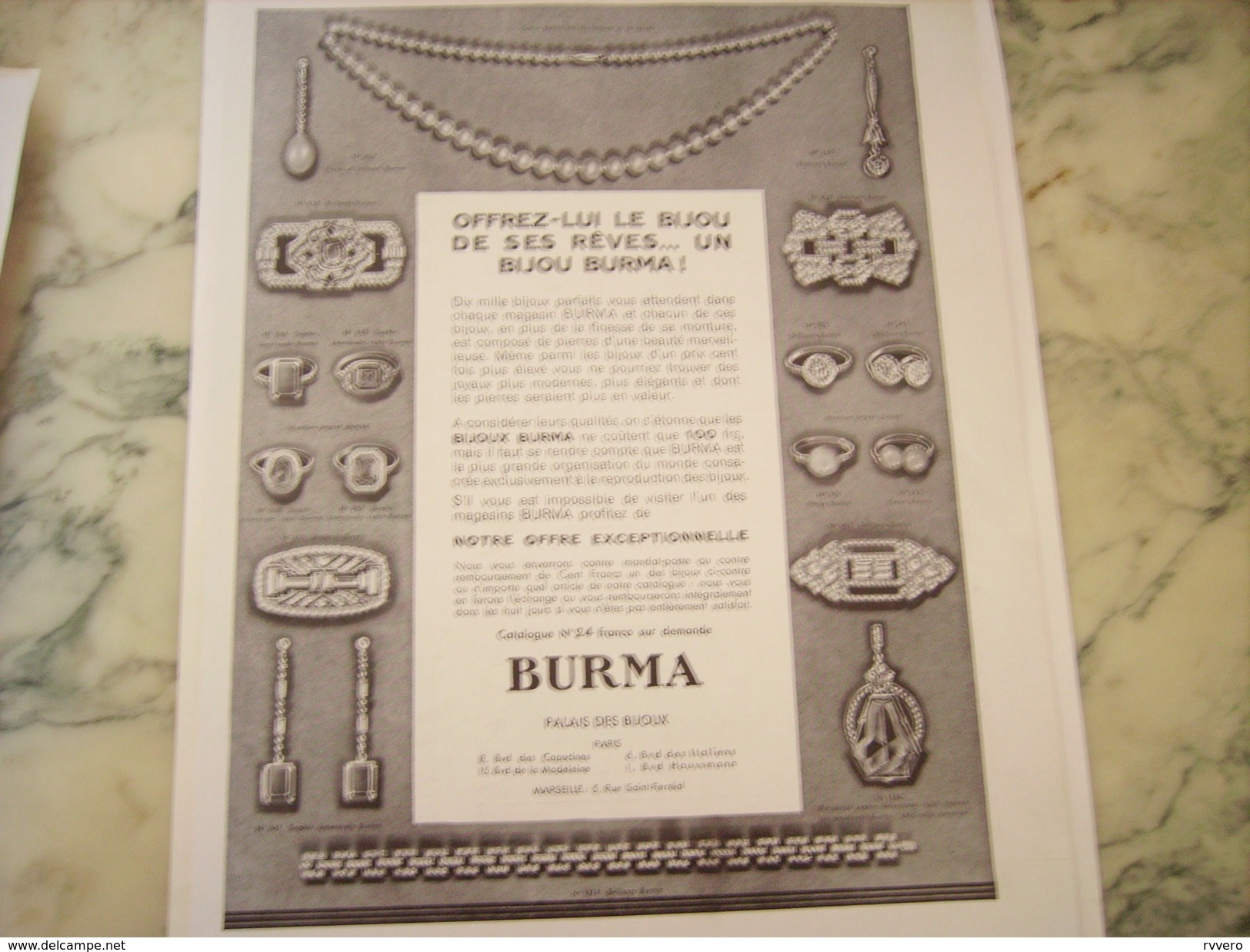 ANCIENNE PUBLICITE BIJOUX BURMA SON REVE 1931 - Autres & Non Classés