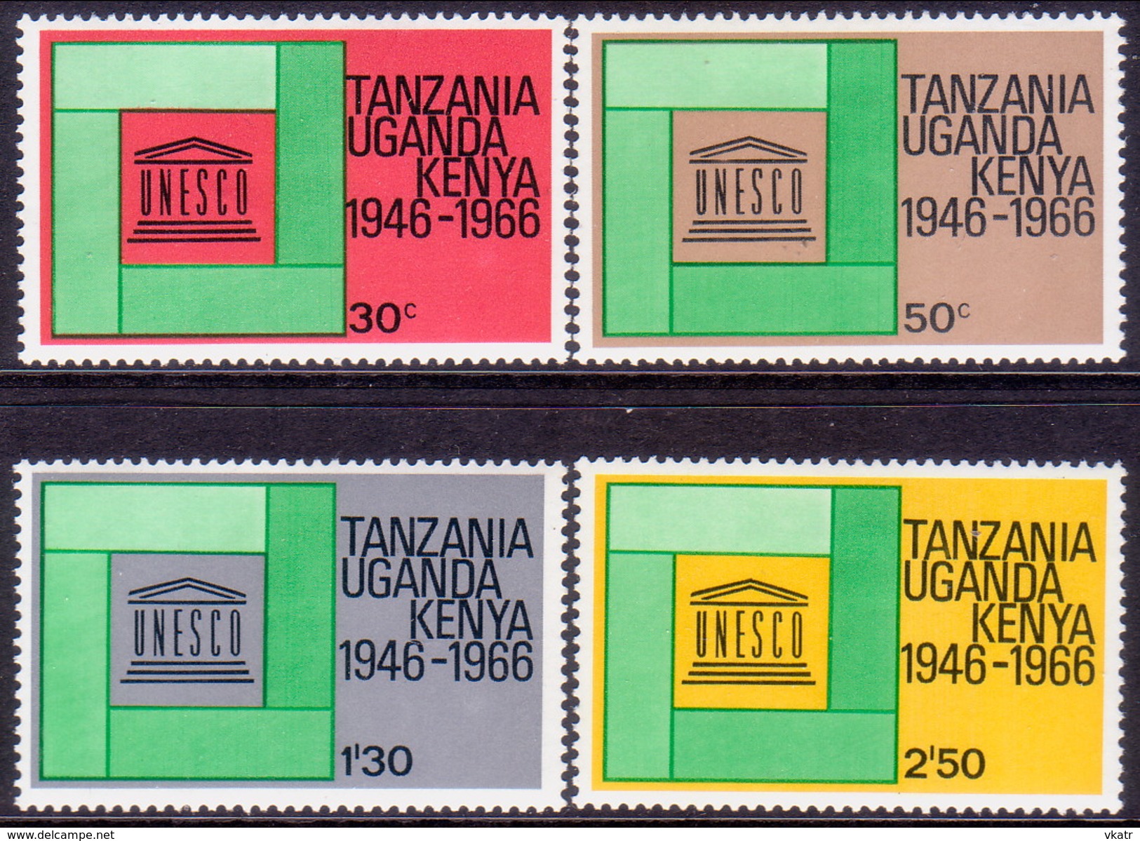 KENYA, UGANDA AND TANZANIA 1966 SG 231-34 Compl.set MLH 25th Anniv UNESCO - Kenya, Uganda & Tanzania