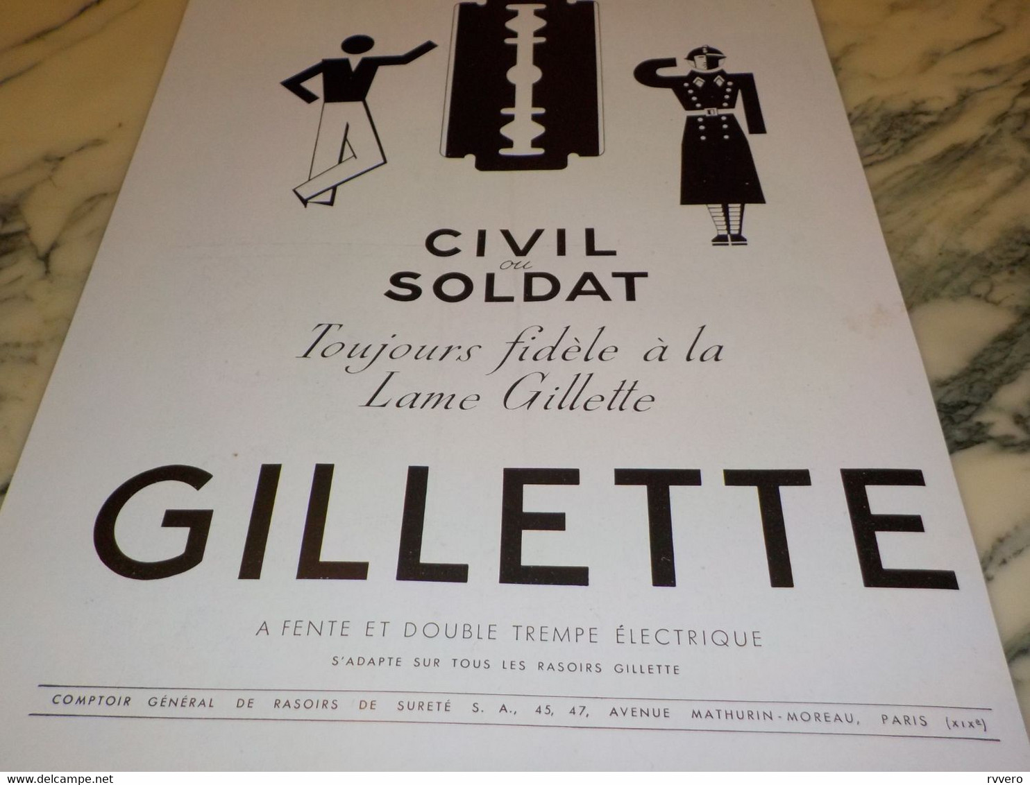 ANCIENNE PUBLICITE CIVIL OU SOLDAT LAME  GILLETTE  1940 - Autres & Non Classés