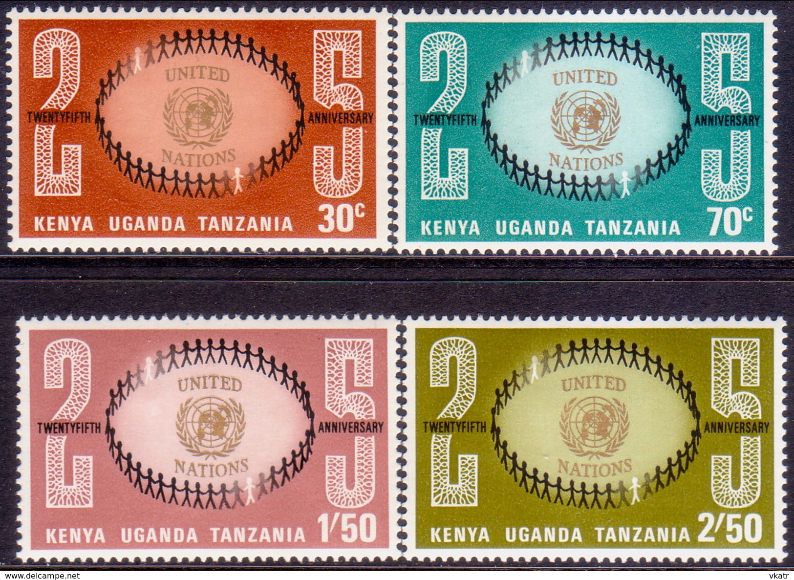 KENYA, UGANDA AND TANZANIA 1970 SG 284-87 Compl.set MH 25th Anniv United Nations - Kenya, Uganda & Tanzania