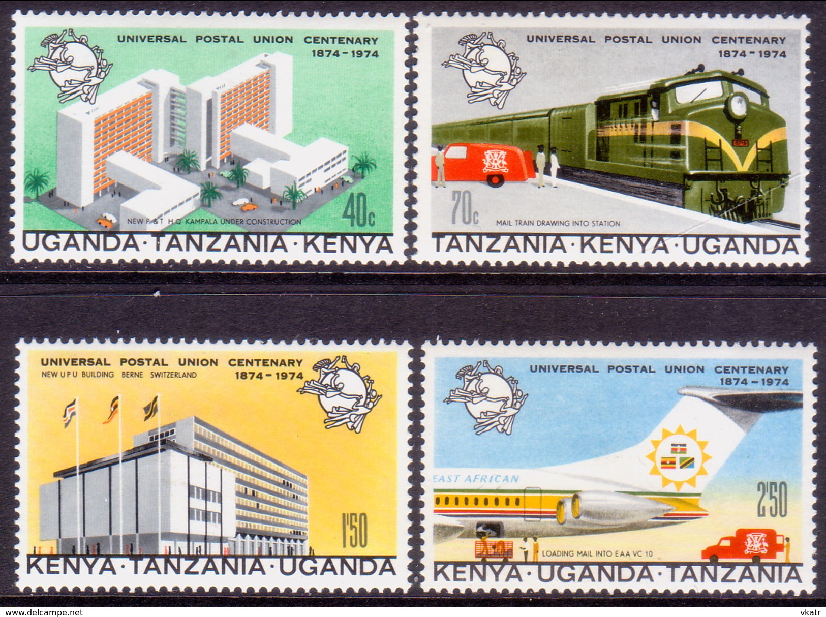 KENYA, UGANDA AND TANZANIA 1974 SG 359-62 Compl.set MLH UPU Centenary Small Crease On 50c - Kenya, Uganda & Tanzania