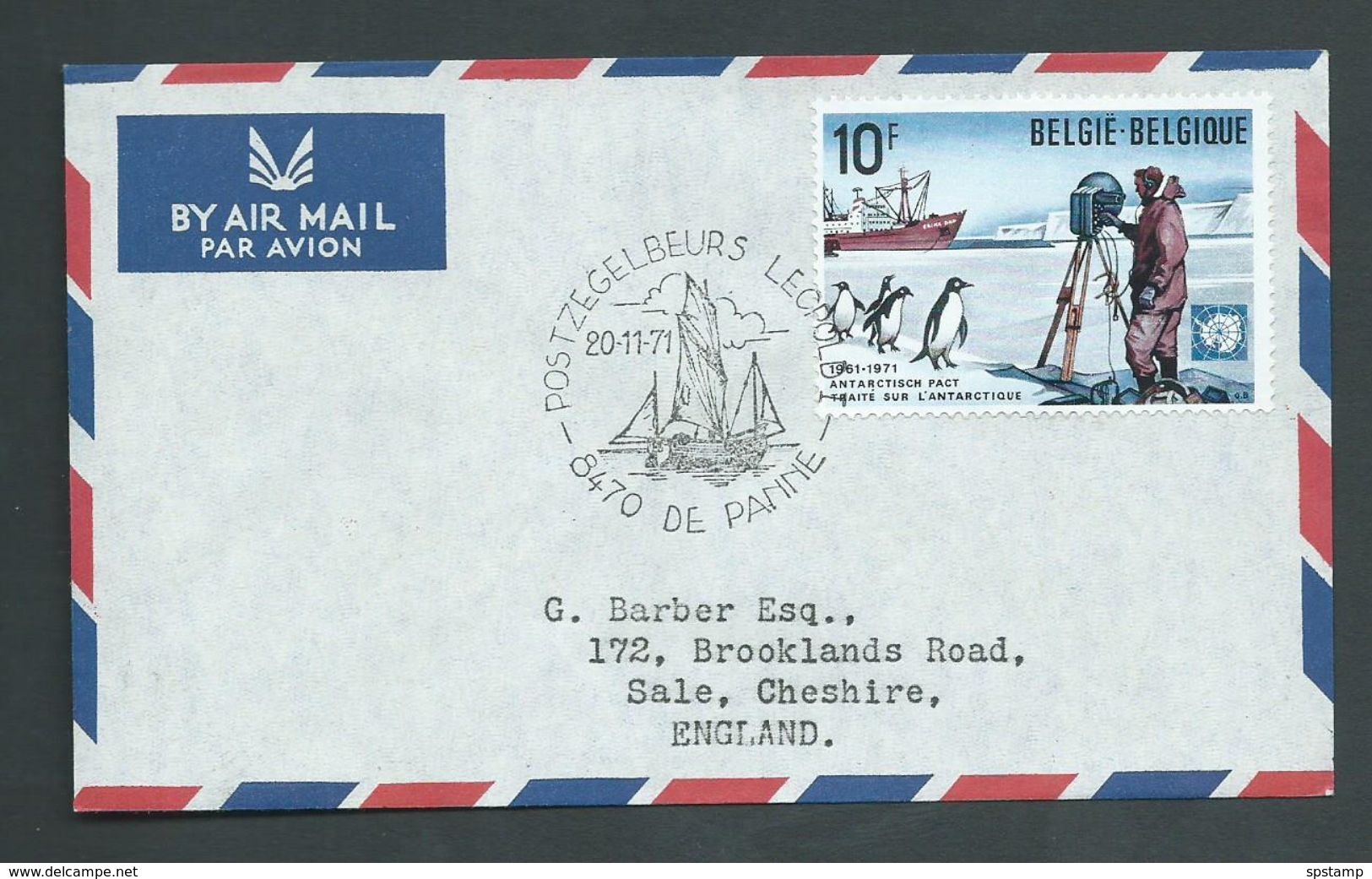 Belgium Antarctic 1971 10 Fr Antarctic Treaty On Cover To UK , Postzegelbeurs Leopold Special Cds - 1971-1980