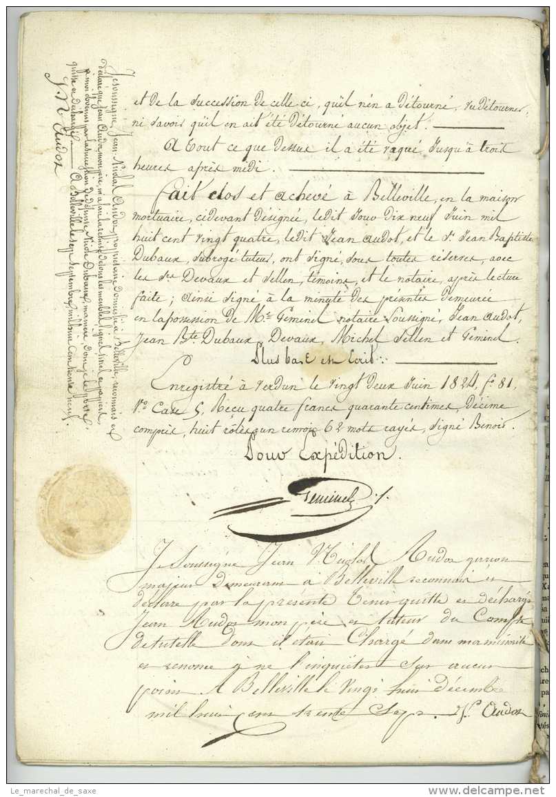 1824 BELLEVILLE Jean Audot Vigneron Charny Verdun Meuse Dubaux 22 Pp. Inventaire Des Biens - Manuscripts