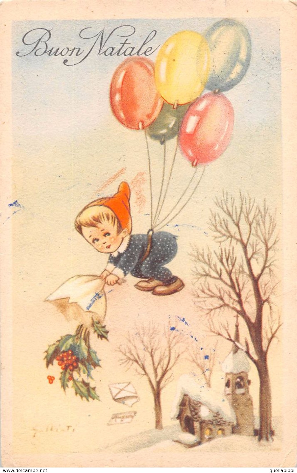 D6148 "BUON NATALE - BAMBINO - PALLONCINI - VISCHIO"  CART  SPED. 1951 - Altri & Non Classificati