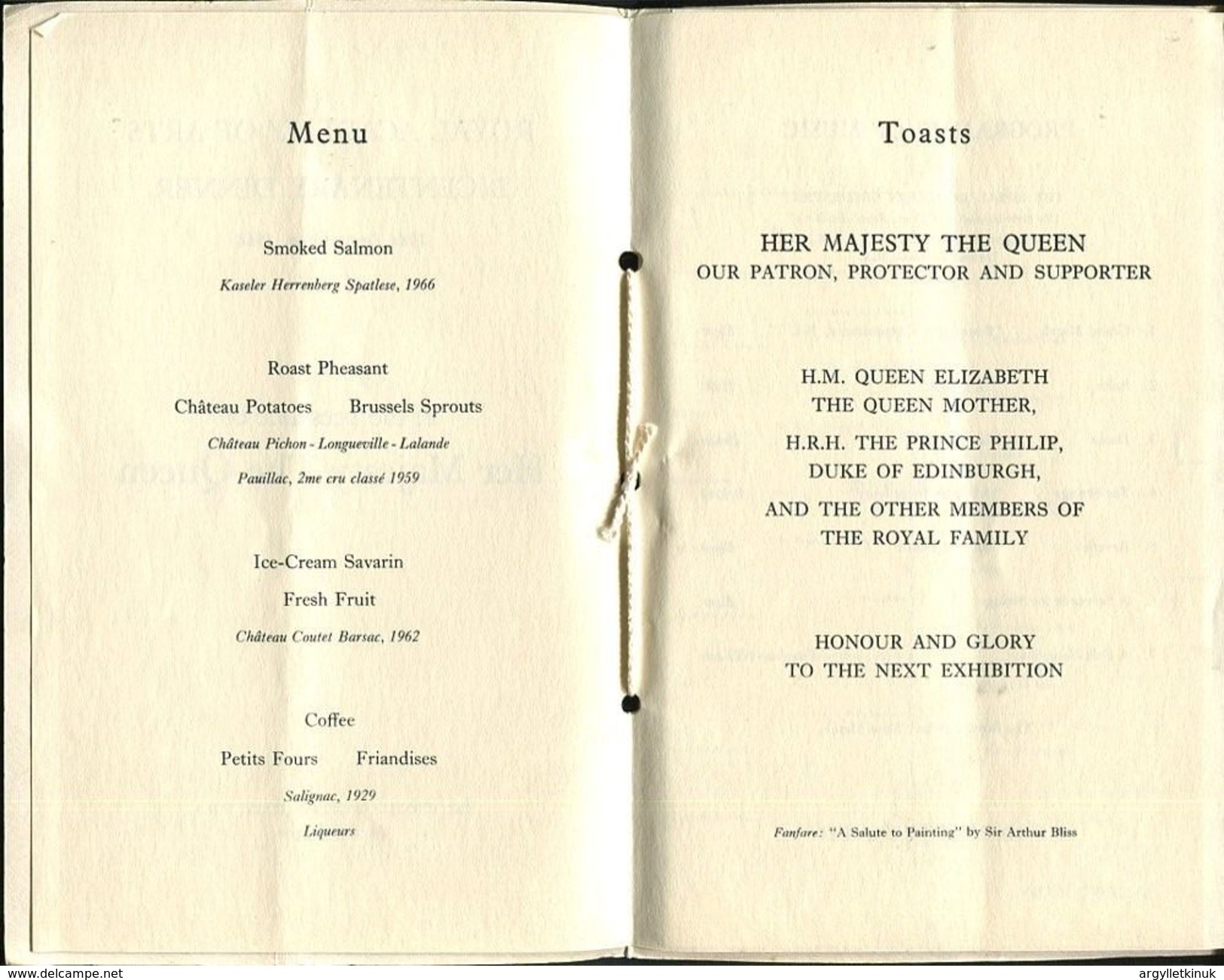 ROYAL ACADEMY ARTS DINNER MENUS 1965 AND 1968 - Menus