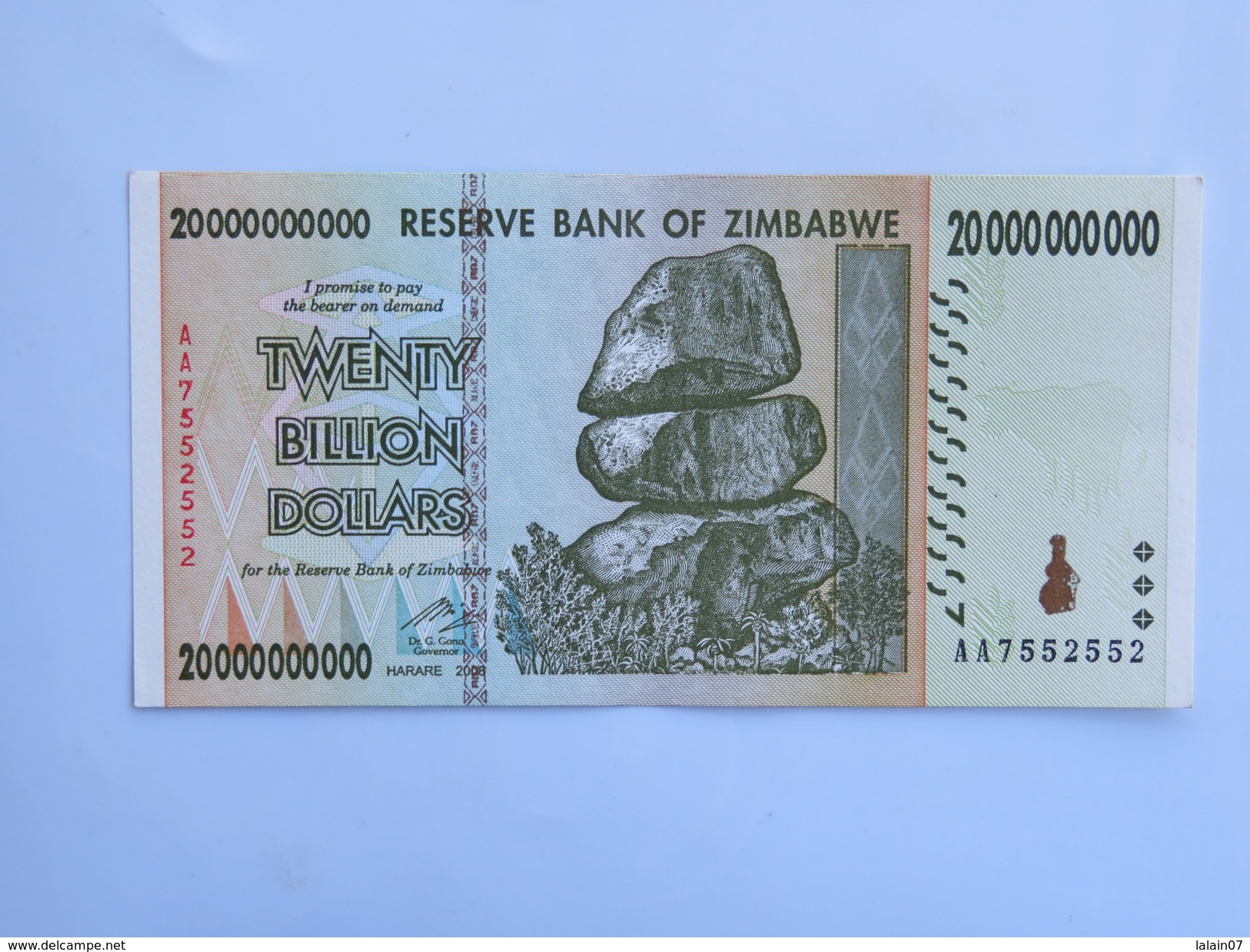 Billet ZIMBABWE De TWENTY BILLION (20 000 000 000) Dollars - Botswana