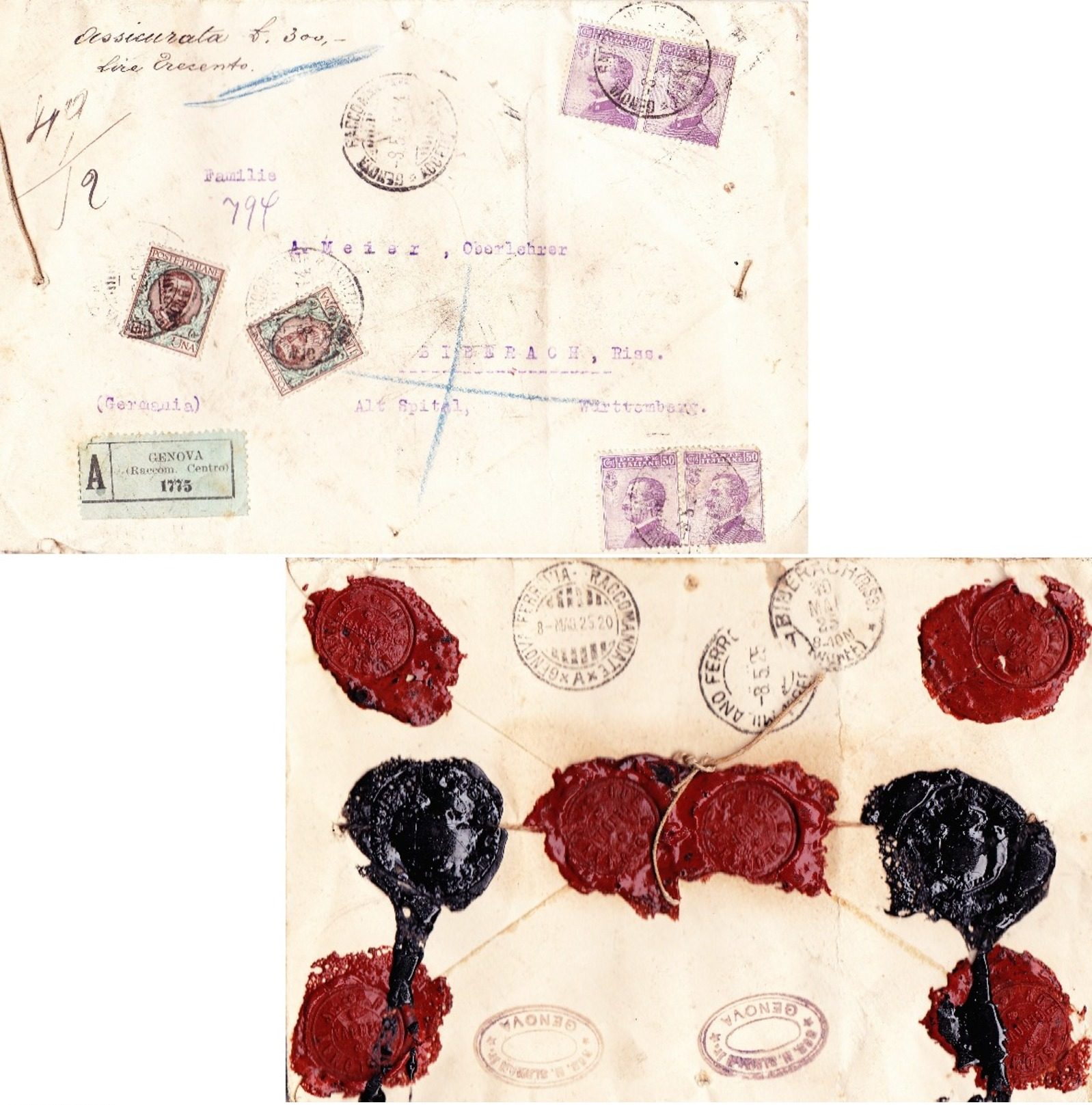 Genoa, Italy 1925. Registered Letter With Official Seals - Ganzsachen