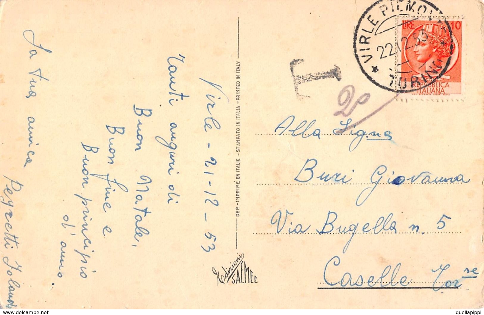 D6163 "BUON NATALE - BAMBINO CON PICCOLO ABETE - NEVE - PAESE - LUNA"  CART  SPED. 1953 - Altri & Non Classificati
