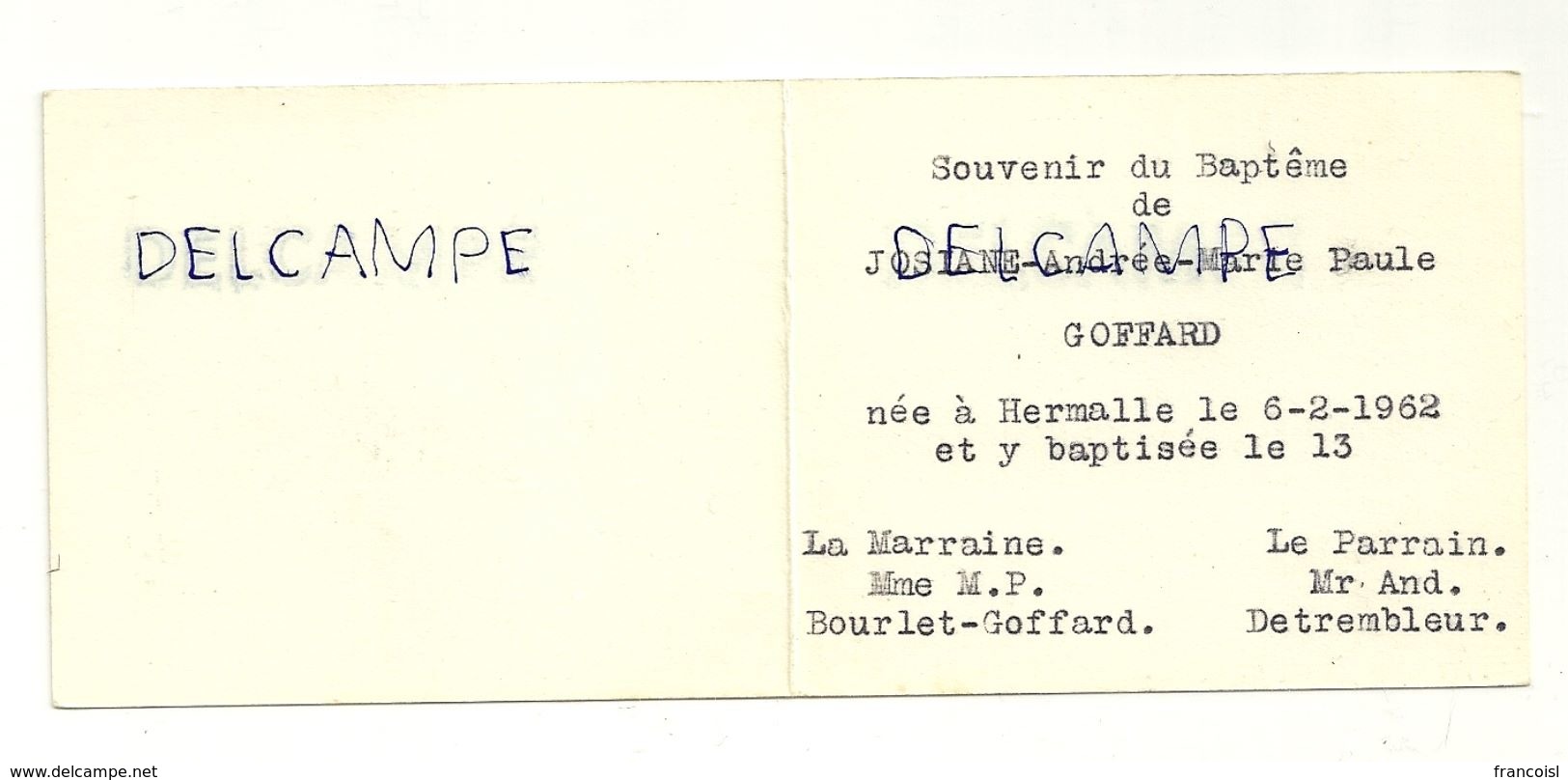 Mignonnette Double. Hermalle 1962.Josiane. Bébé , Couffin, Fleurs,... Coloprint 10890. 7/8,5 Cm - Naissance