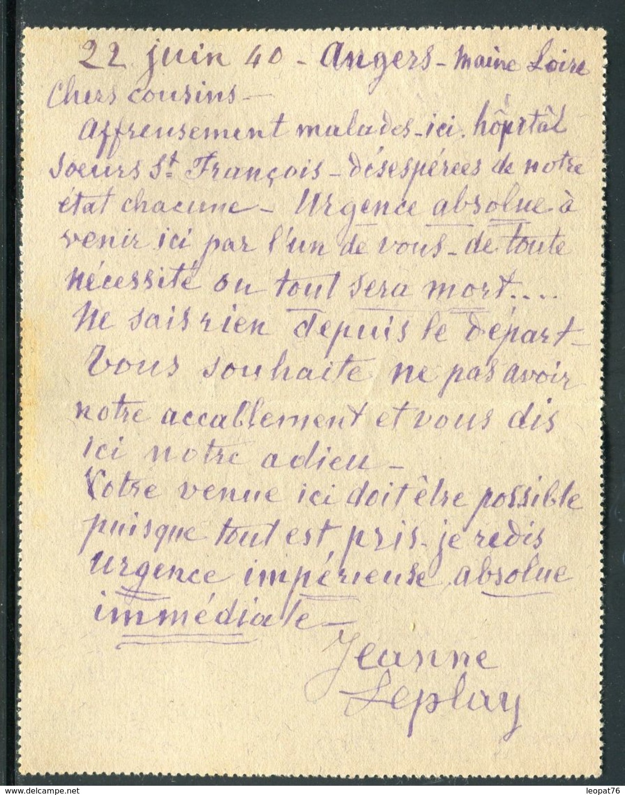 France - Entier Postal Type Mercure De Angers Pour Le Havre En 1940 - Ref JJ 58 - Cartes-lettres